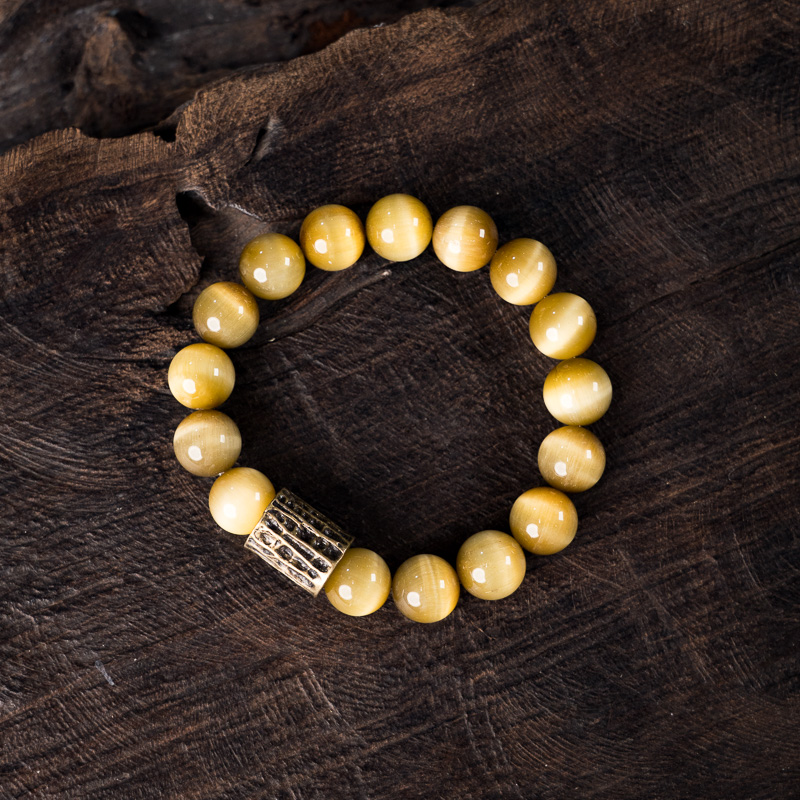 Unique Golden Tiger's Eye Single Circle Bracelet for Men - Minimalist Retro Cat's Eye Design, Versatile Hand Accessory
