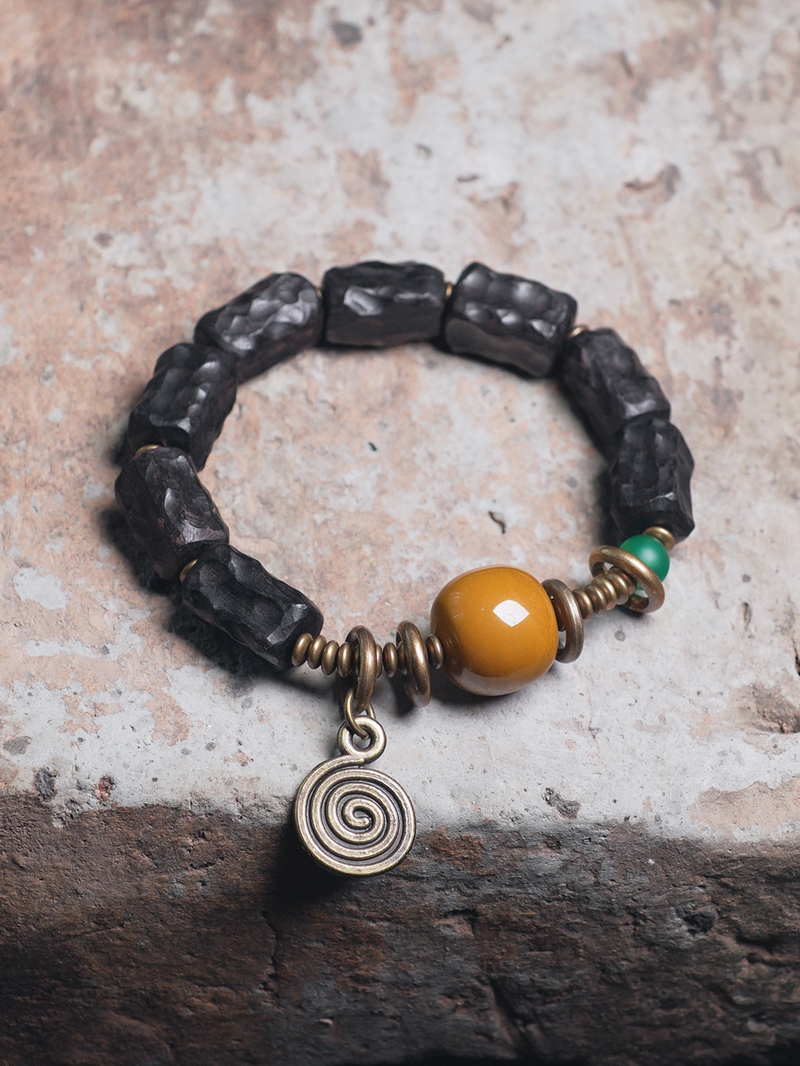 Unique Hand-Carved Textured Black Sandalwood Bracelet for Couples - Artistic Ethnic Style Wrist Accessories Unique Hand-Carved Textured Black Sandalwood Bracelet for Couples - Artistic Ethnic Style Wrist Accessories