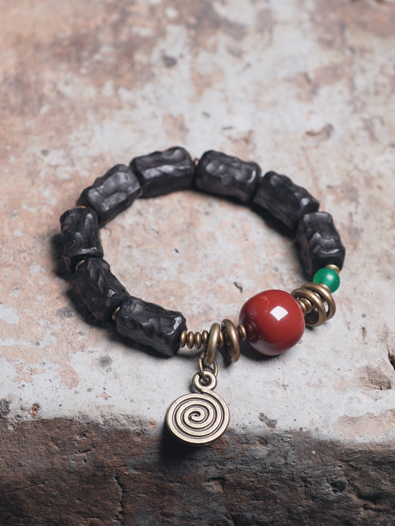 Unique Hand-Carved Textured Black Sandalwood Bracelet for Couples - Artistic Ethnic Style Wrist Accessories Unique Hand-Carved Textured Black Sandalwood Bracelet for Couples - Artistic Ethnic Style Wrist Accessories