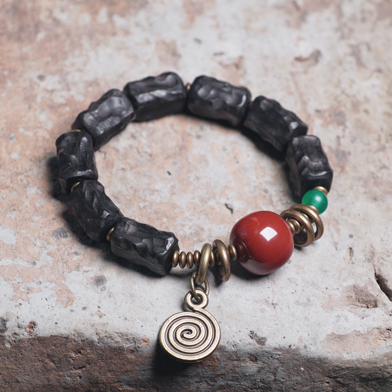 Unique Hand-Carved Textured Black Sandalwood Bracelet for Couples - Artistic Ethnic Style Wrist Accessories Unique Hand-Carved Textured Black Sandalwood Bracelet for Couples - Artistic Ethnic Style Wrist Accessories