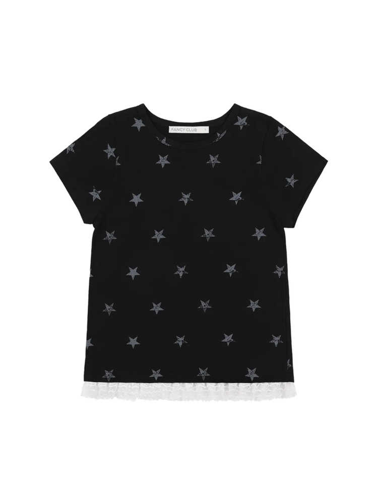 Unique Lace Layered Slimming Casual Short Sleeve T-Shirt - Versatile Street Style for a Sweet Age-Reducing Look Unique Lace Layered Slimming Casual Short Sleeve T-Shirt - Versatile Street Style for a Sweet Age-Reducing Look