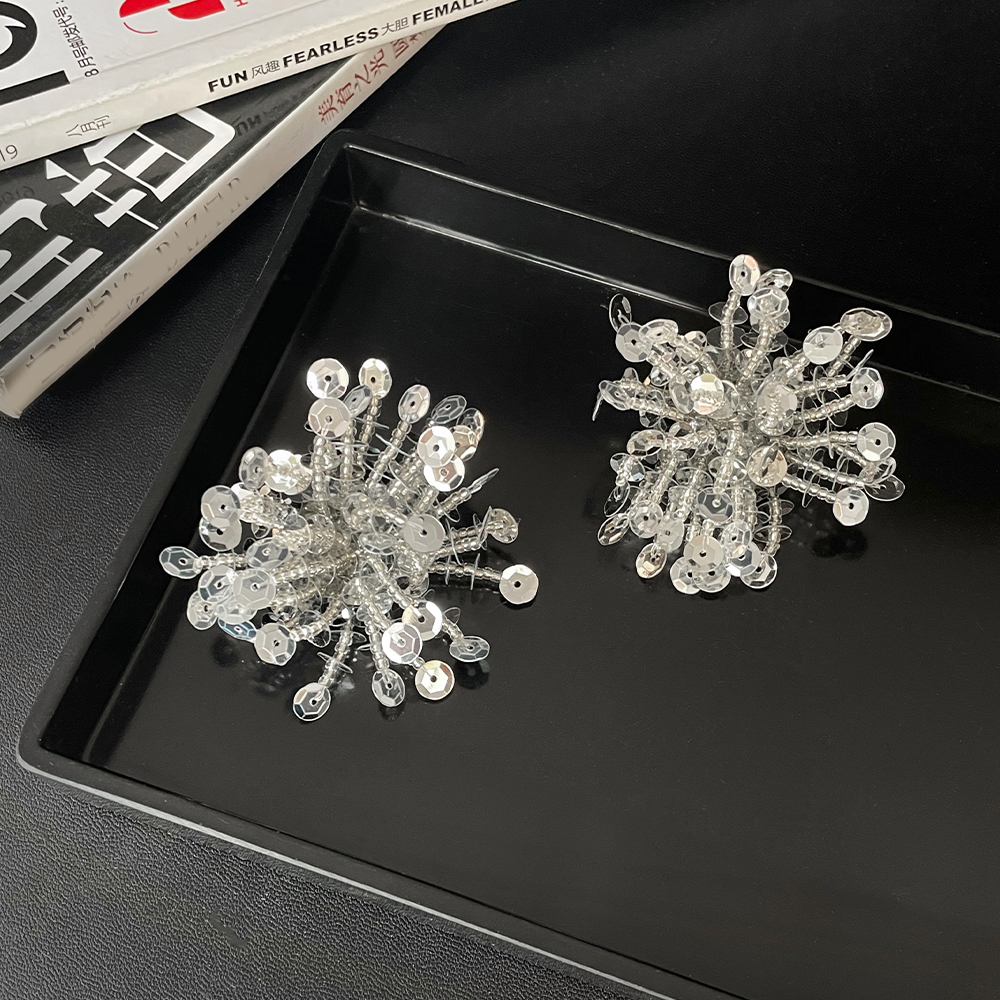 Unique Oversized Handmade Beaded Round Stud Earrings for Women - Elegant Runway-Style Fashion Jewelry