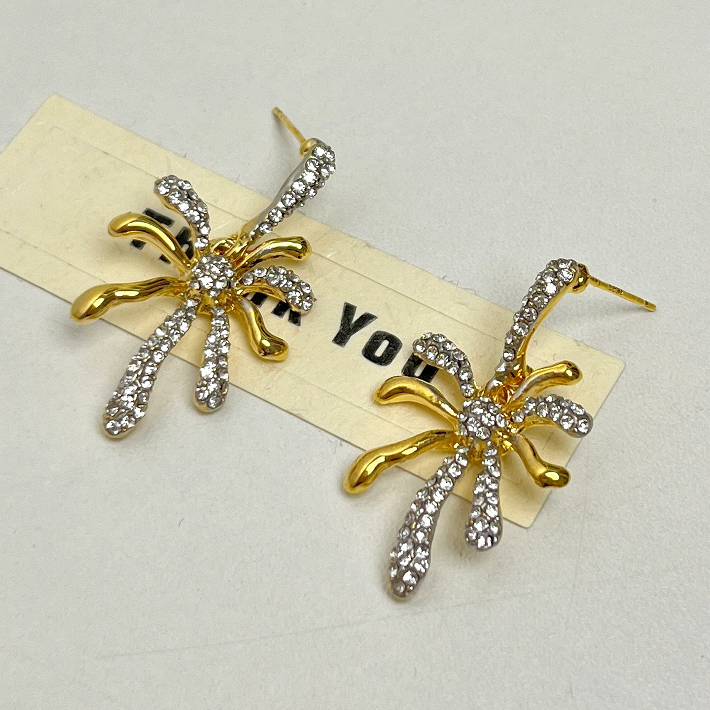 Unique Retro Full Diamond Gold and Silver Fireworks Earrings - Beautiful Ear Studs for Summer Beach Vacation