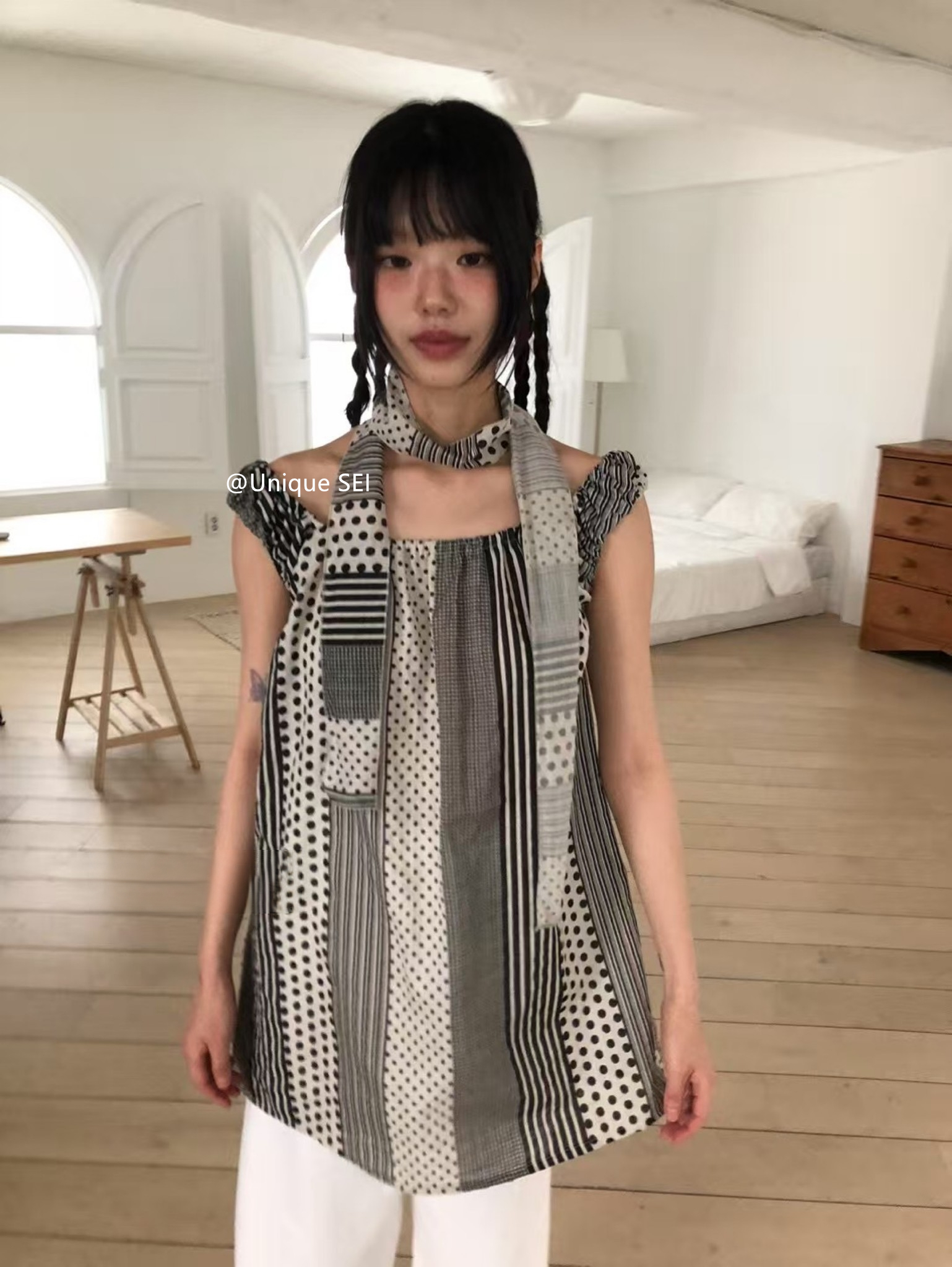 Unique Retro Vertical Stripe Check Polka Dot Patchwork Irregular Sleeveless Dress - Casual Versatile Y2K Style Fashion Unique Retro Vertical Stripe Check Polka Dot Patchwork Irregular Sleeveless Dress - Casual Versatile Y2K Style Fashion