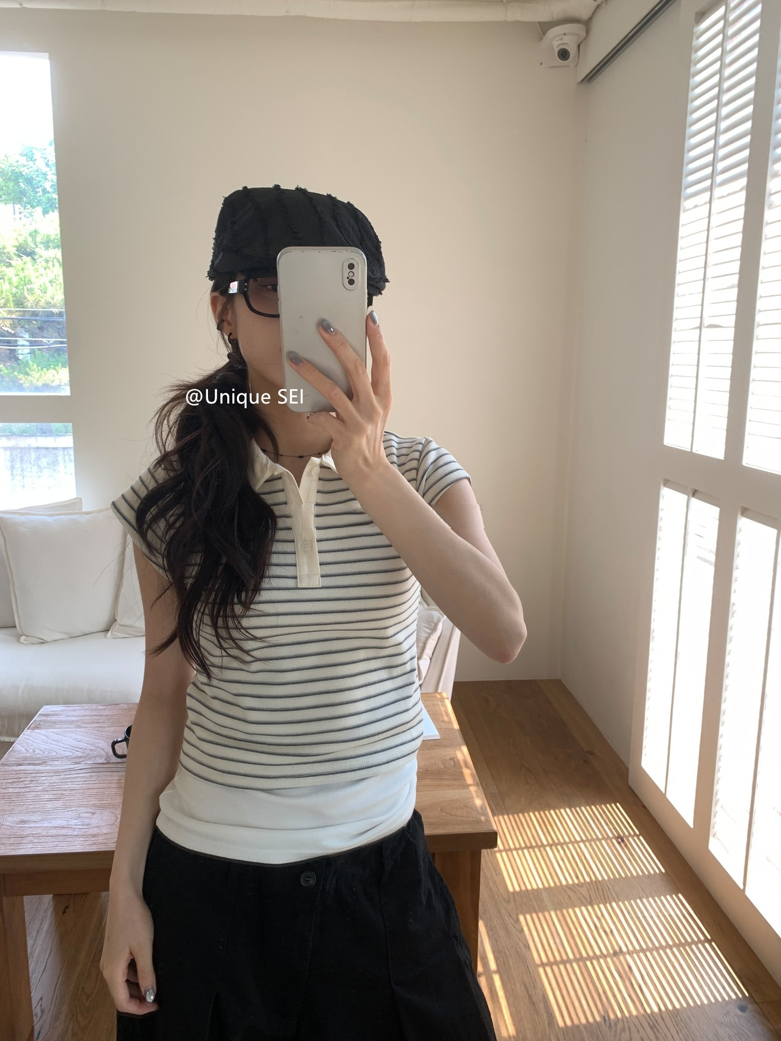 Unique Summer Korean Style College Striped Slim Fit Casual Short Sleeve Polo T-Shirt for Women