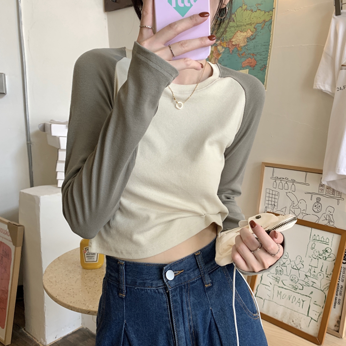 Unique Women's Long Sleeve Shoulder-Sleeve Top - Youthful College Style Base Layer for Early Autumn Fashion Unique Women's Long Sleeve Shoulder-Sleeve Top - Youthful College Style Base Layer for Early Autumn Fashion