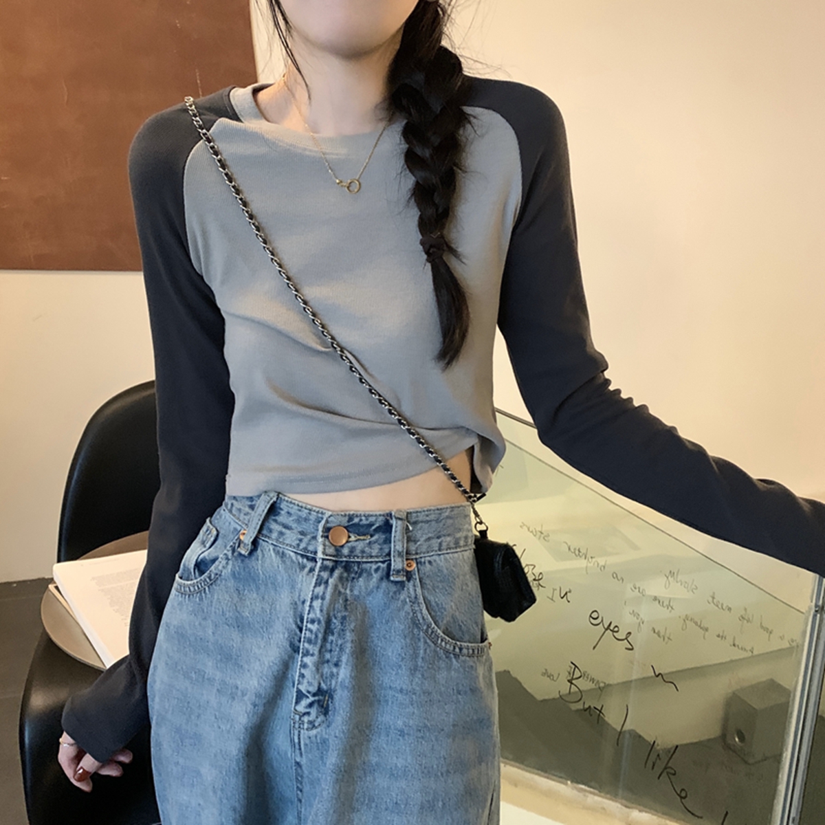 Unique Women's Long Sleeve Shoulder-Sleeve Top - Youthful College Style Base Layer for Early Autumn Fashion Unique Women's Long Sleeve Shoulder-Sleeve Top - Youthful College Style Base Layer for Early Autumn Fashion