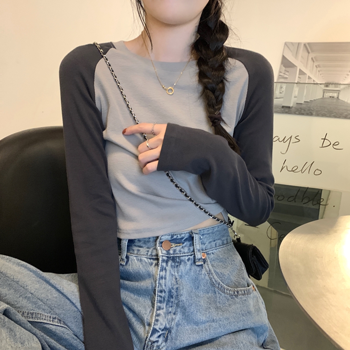 Unique Women's Long Sleeve Shoulder-Sleeve Top - Youthful College Style Base Layer for Early Autumn Fashion Unique Women's Long Sleeve Shoulder-Sleeve Top - Youthful College Style Base Layer for Early Autumn Fashion