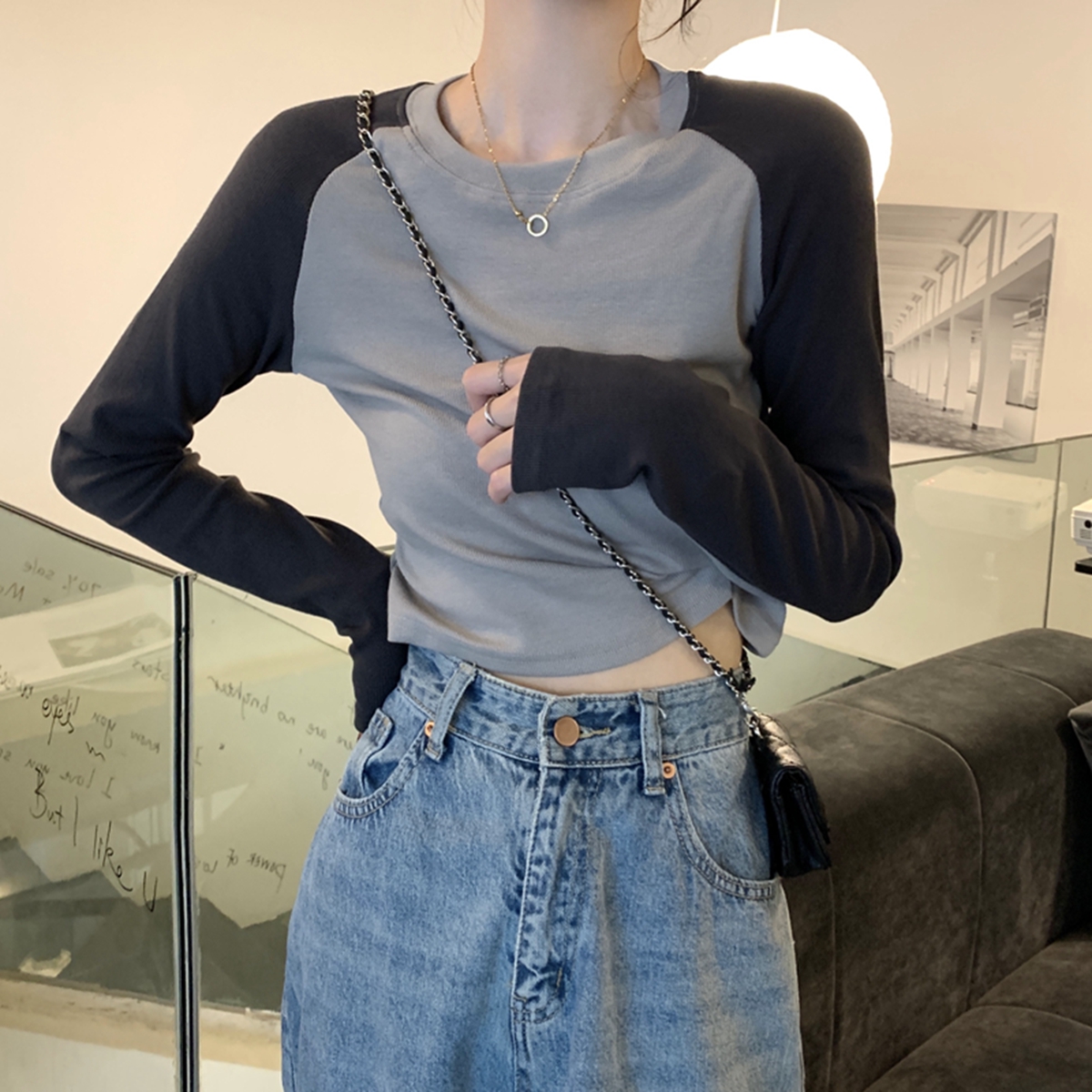 Unique Women's Long Sleeve Shoulder-Sleeve Top - Youthful College Style Base Layer for Early Autumn Fashion Unique Women's Long Sleeve Shoulder-Sleeve Top - Youthful College Style Base Layer for Early Autumn Fashion