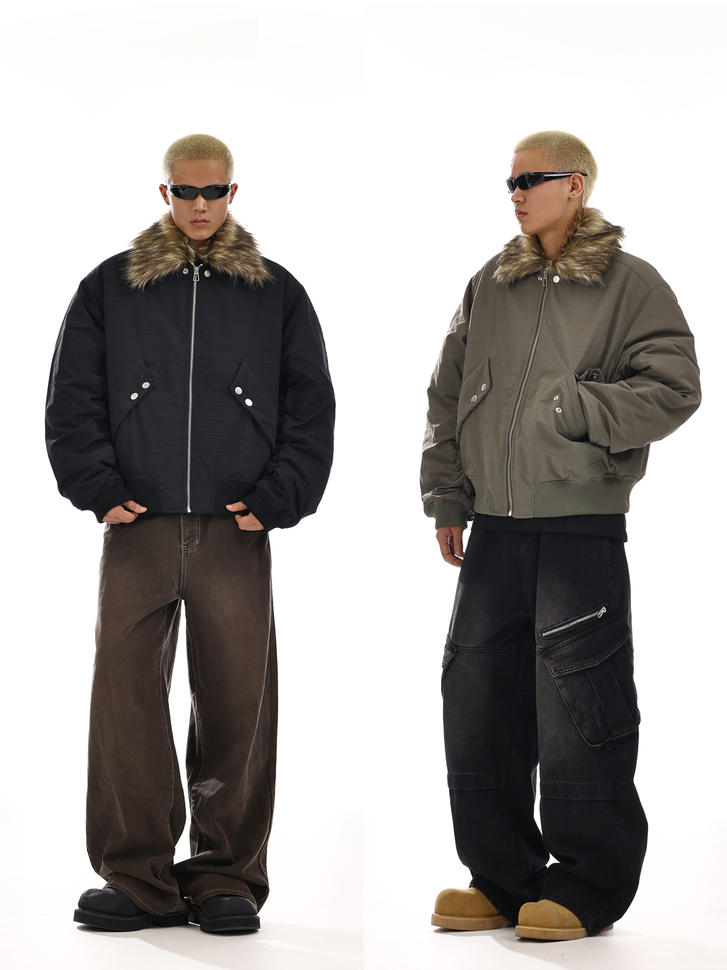 Unisex American Retro Fur-Collared Parka Jacket, Winter Flight Coat, Casual Couple Warm Puffer, Vintage Style Outerwear