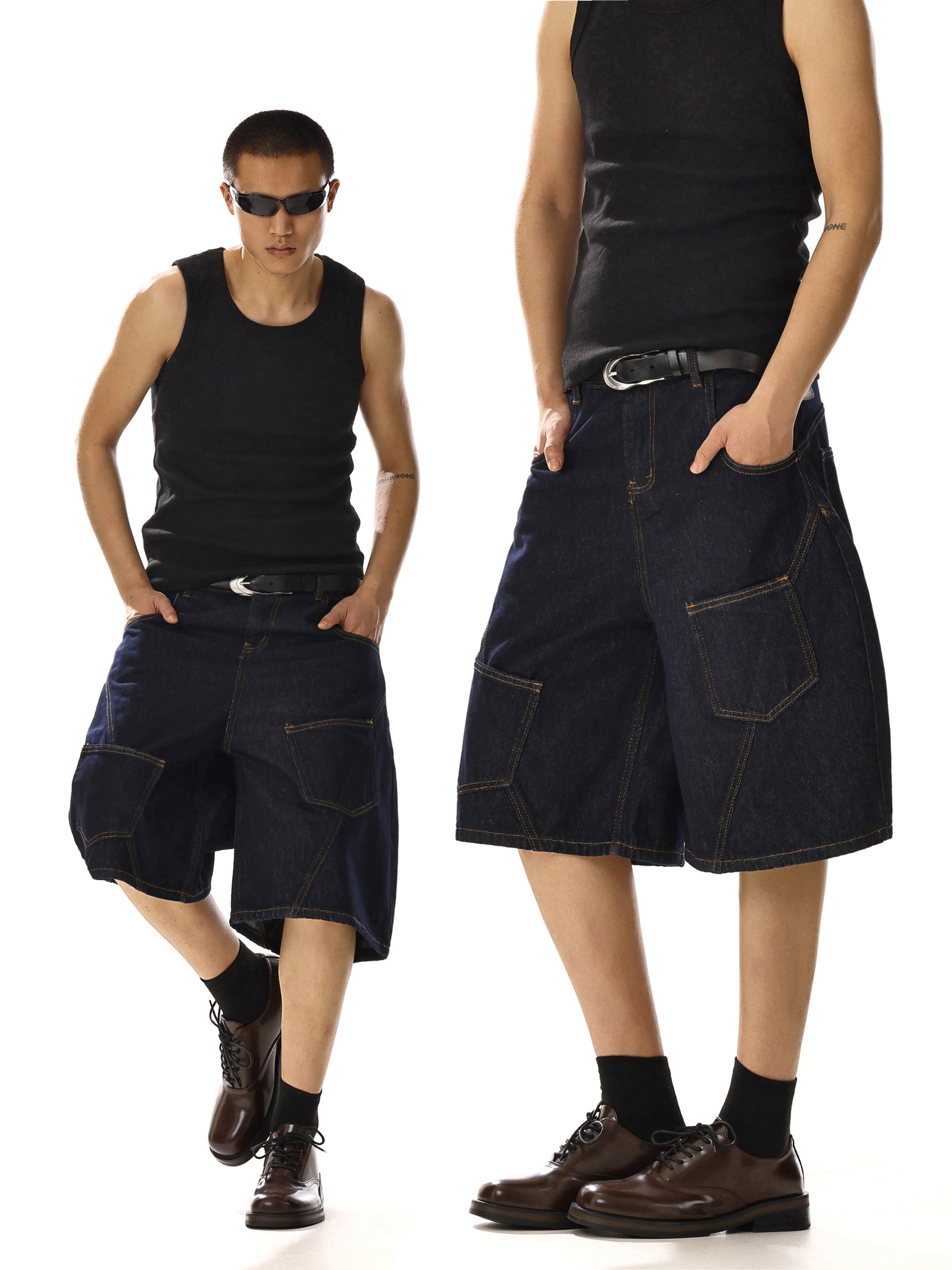 Unisex American Retro Street Multi-Pocket Denim Shorts - Loose-Fit, Versatile Straight-Leg, Casual Mid-Length, Y2K Style