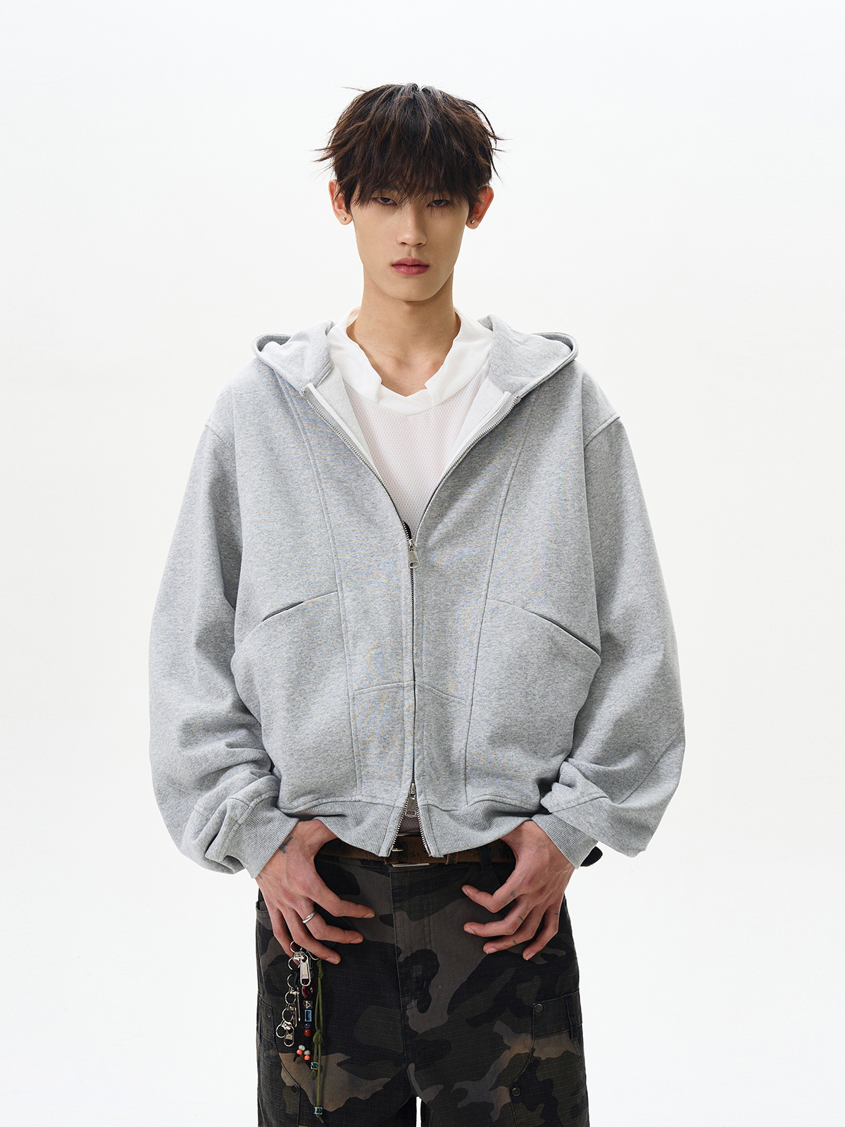 Unisex Deconstructed Zip-Up Hoodie - American Street Style Boxy Short Cardigan Jacket Unisex Deconstructed Zip-Up Hoodie - American Street Style Boxy Short Cardigan Jacket