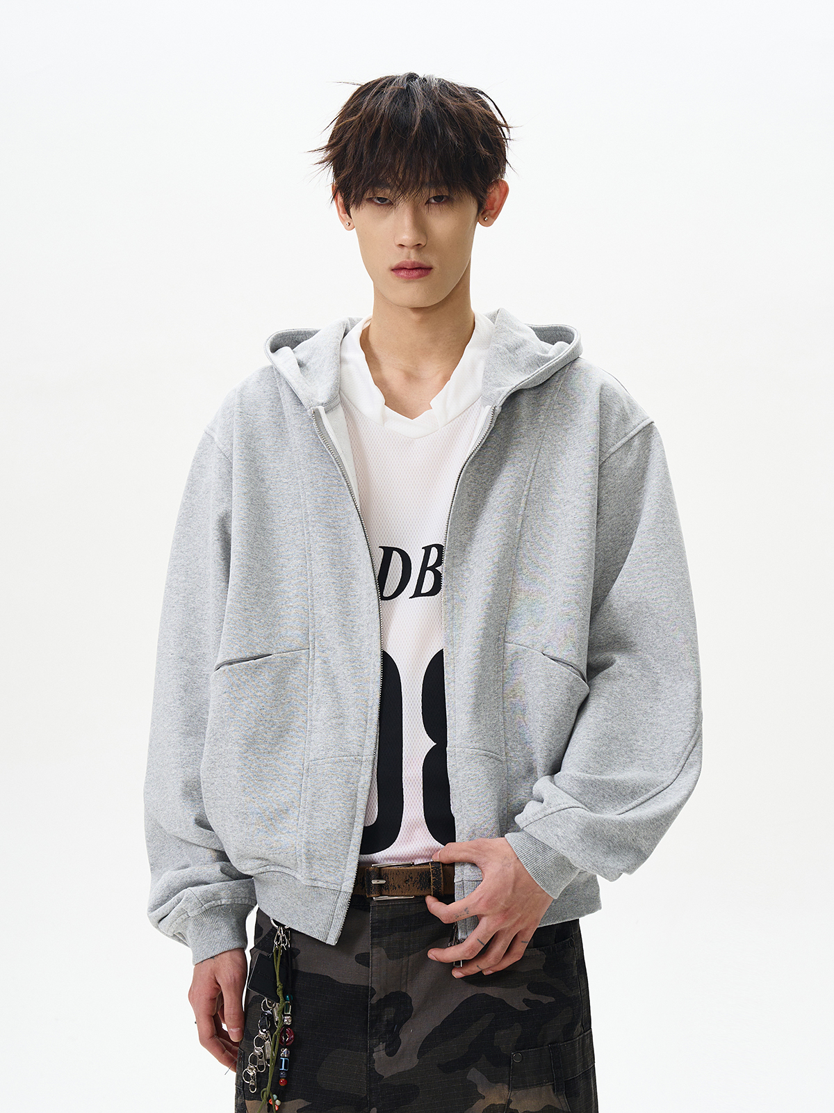Unisex Deconstructed Zip-Up Hoodie - American Street Style Boxy Short Cardigan Jacket