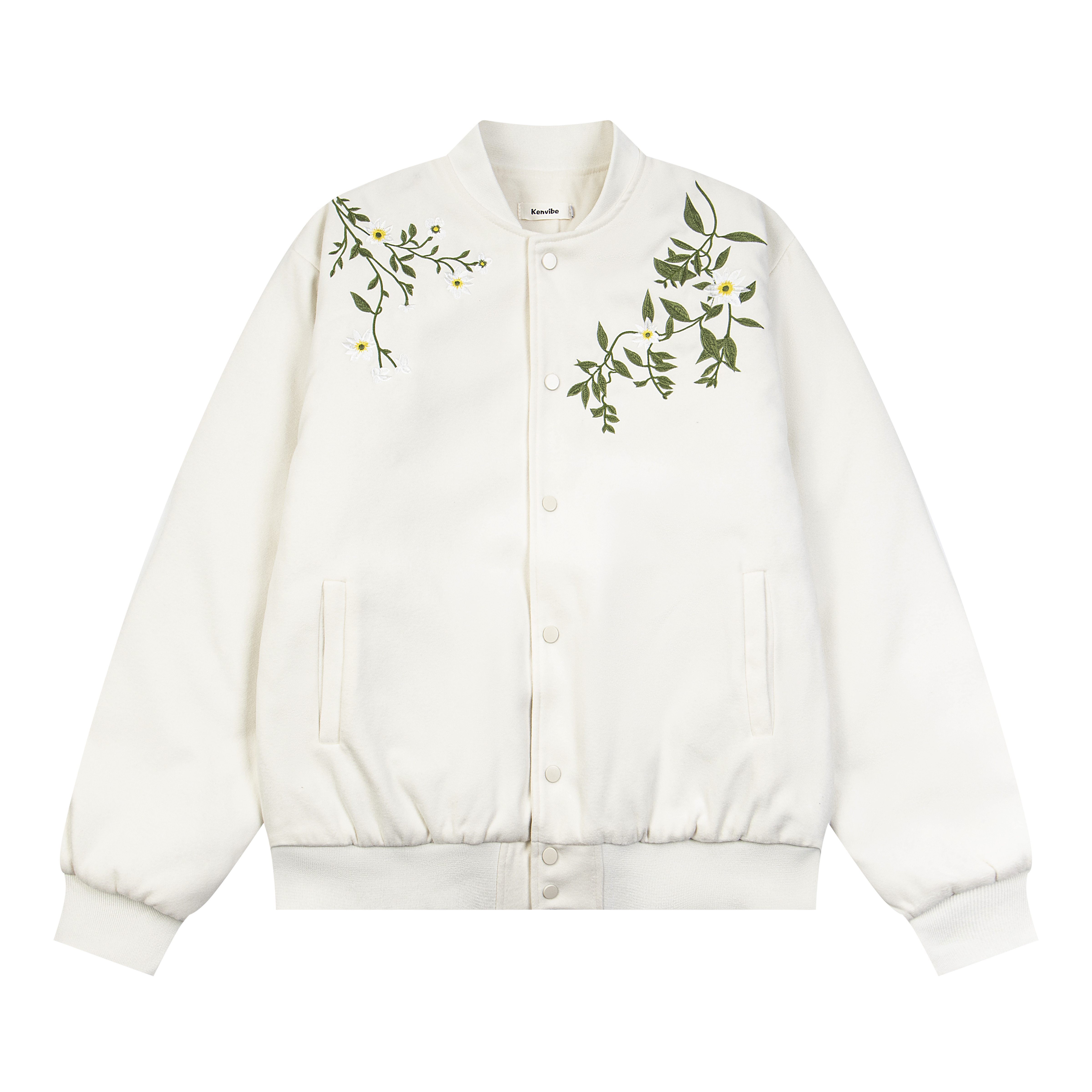 Unisex Floral Embroidery Baseball Jacket - Thickened Cotton Winter Coat, Trendy Amoeba Design
