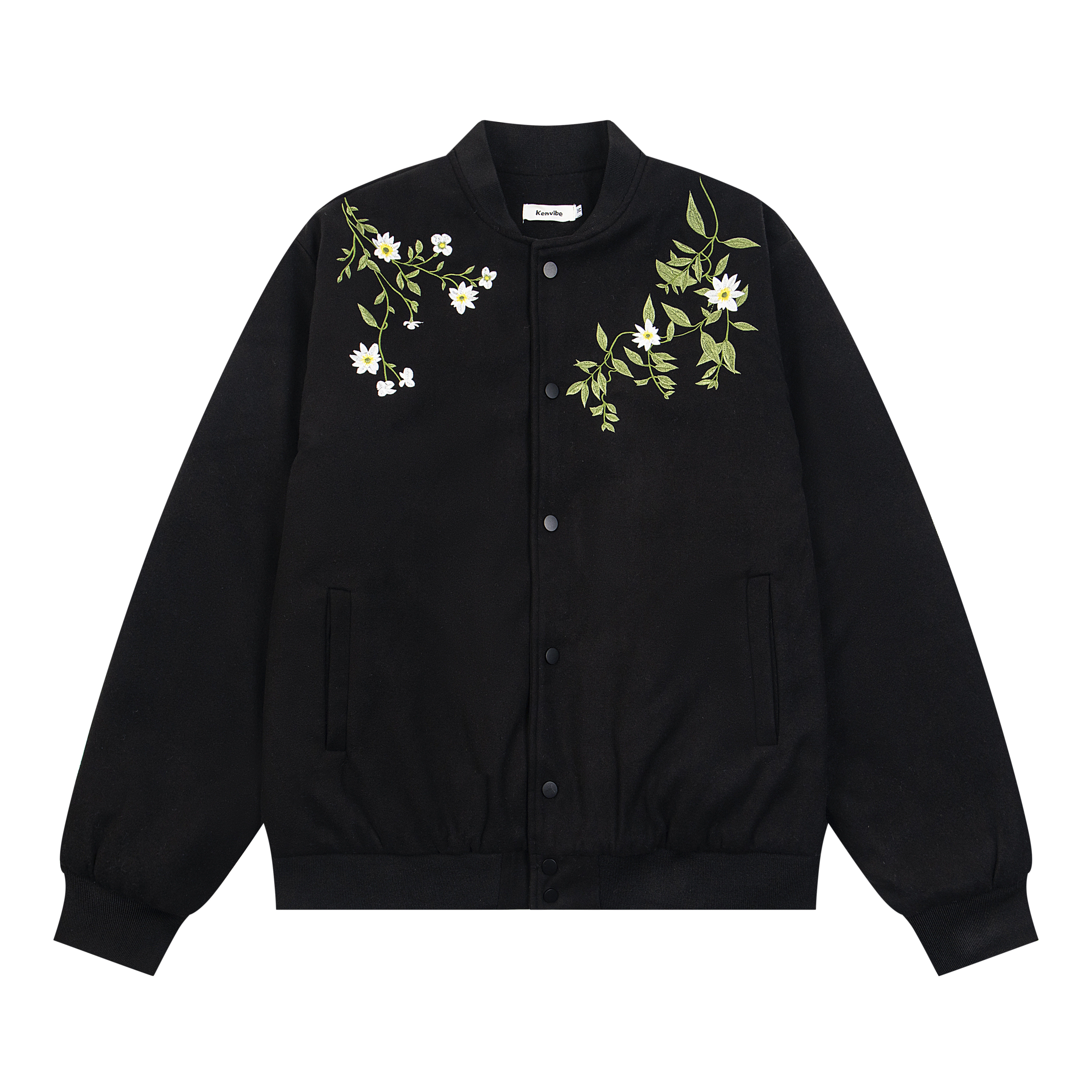 Unisex Floral Embroidery Baseball Jacket - Thickened Cotton Winter Coat, Trendy Amoeba Design Unisex Floral Embroidery Baseball Jacket - Thickened Cotton Winter Coat, Trendy Amoeba Design