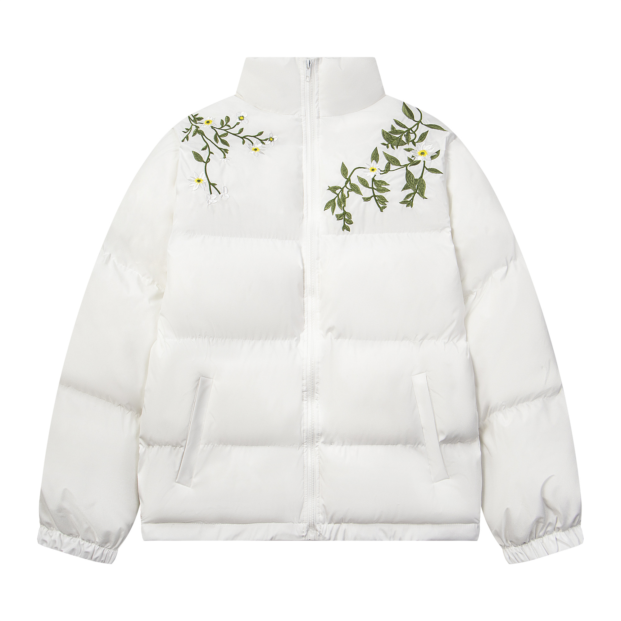 Unisex Floral Embroidery Cotton Puffer Jacket - Loose Fit, Thick Winter Coat, National Trend, Warm Outerwear Unisex Floral Embroidery Cotton Puffer Jacket - Loose Fit, Thick Winter Coat, National Trend, Warm Outerwear