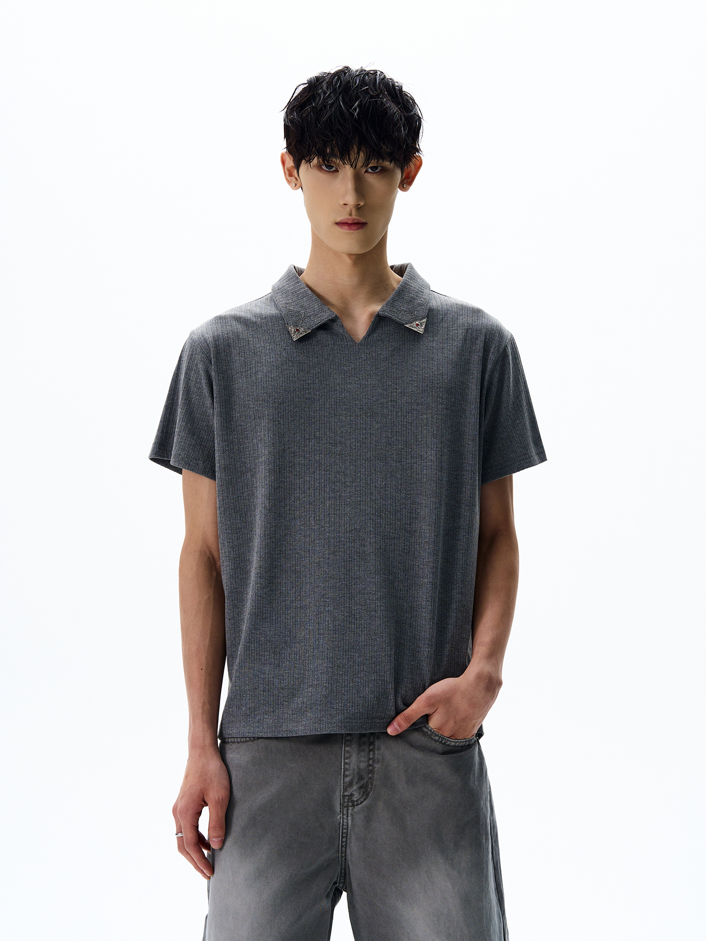 Unisex Knitted Polo Shirt - American Street Style, Short Sleeve, Loose Fit, Trendy Summer Top for Casual Wear Unisex Knitted Polo Shirt - American Street Style, Short Sleeve, Loose Fit, Trendy Summer Top for Casual Wear