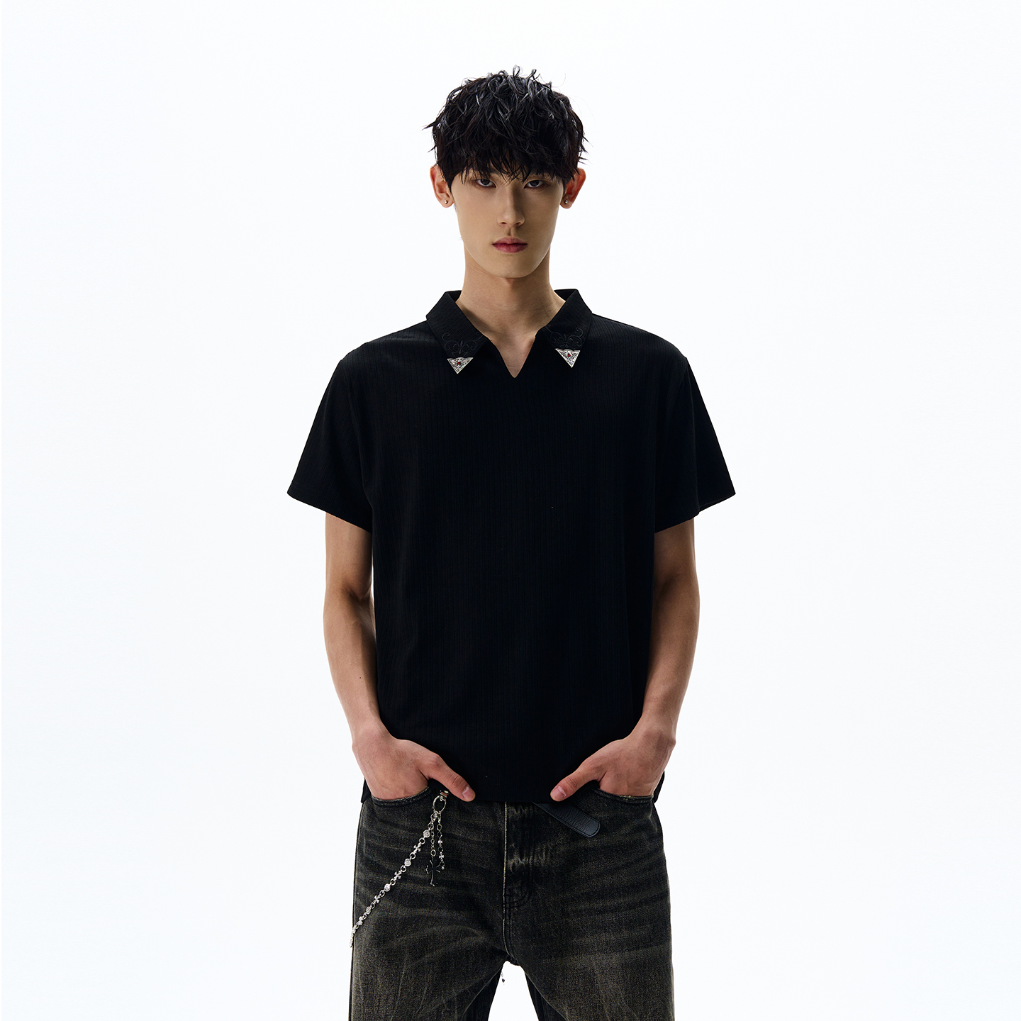 Unisex Knitted Polo Shirt - American Street Style, Short Sleeve, Loose Fit, Trendy Summer Top for Casual Wear Unisex Knitted Polo Shirt - American Street Style, Short Sleeve, Loose Fit, Trendy Summer Top for Casual Wear