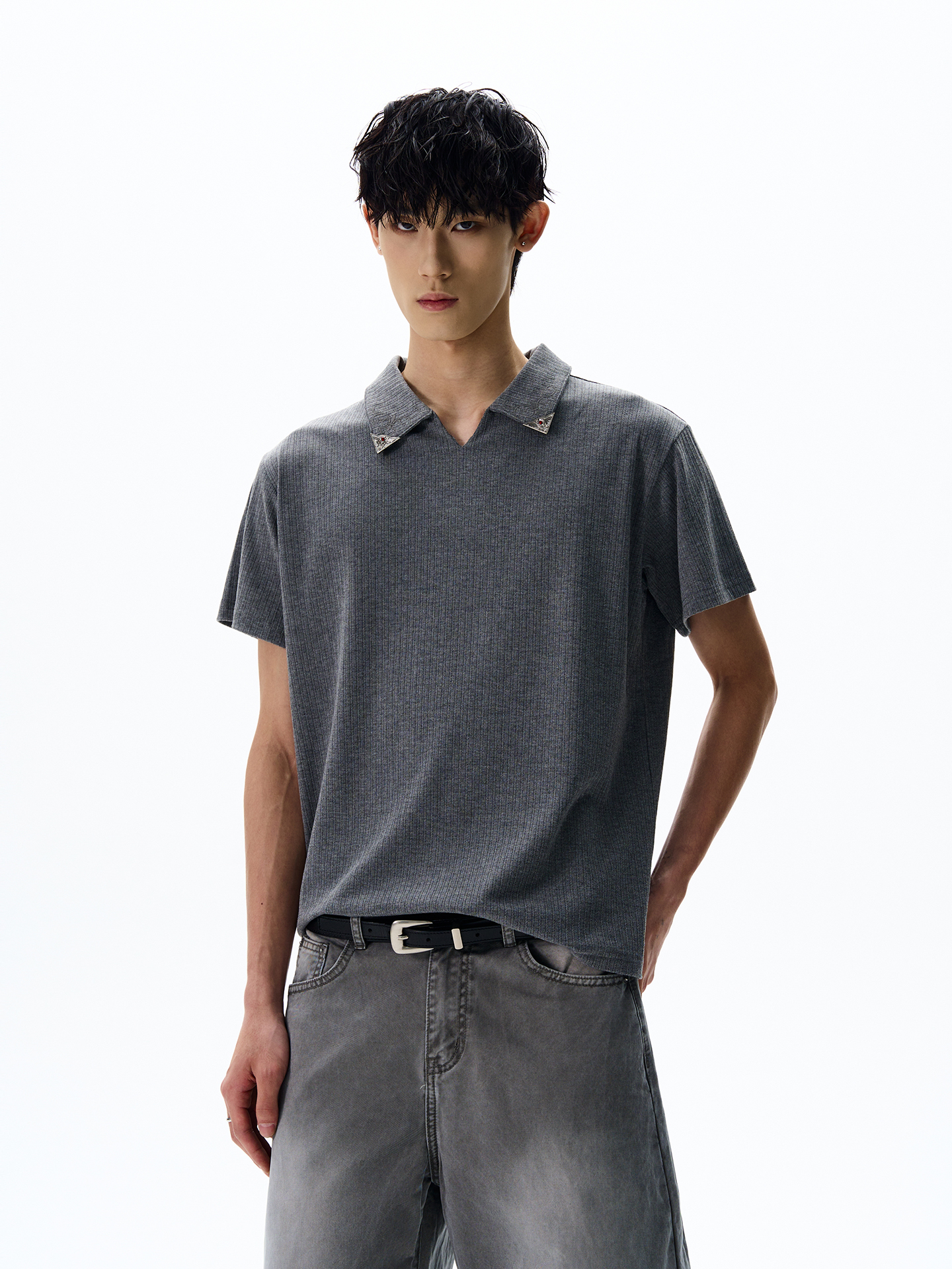 Unisex Knitted Polo Shirt - American Street Style, Short Sleeve, Loose Fit, Trendy Summer Top for Casual Wear Unisex Knitted Polo Shirt - American Street Style, Short Sleeve, Loose Fit, Trendy Summer Top for Casual Wear