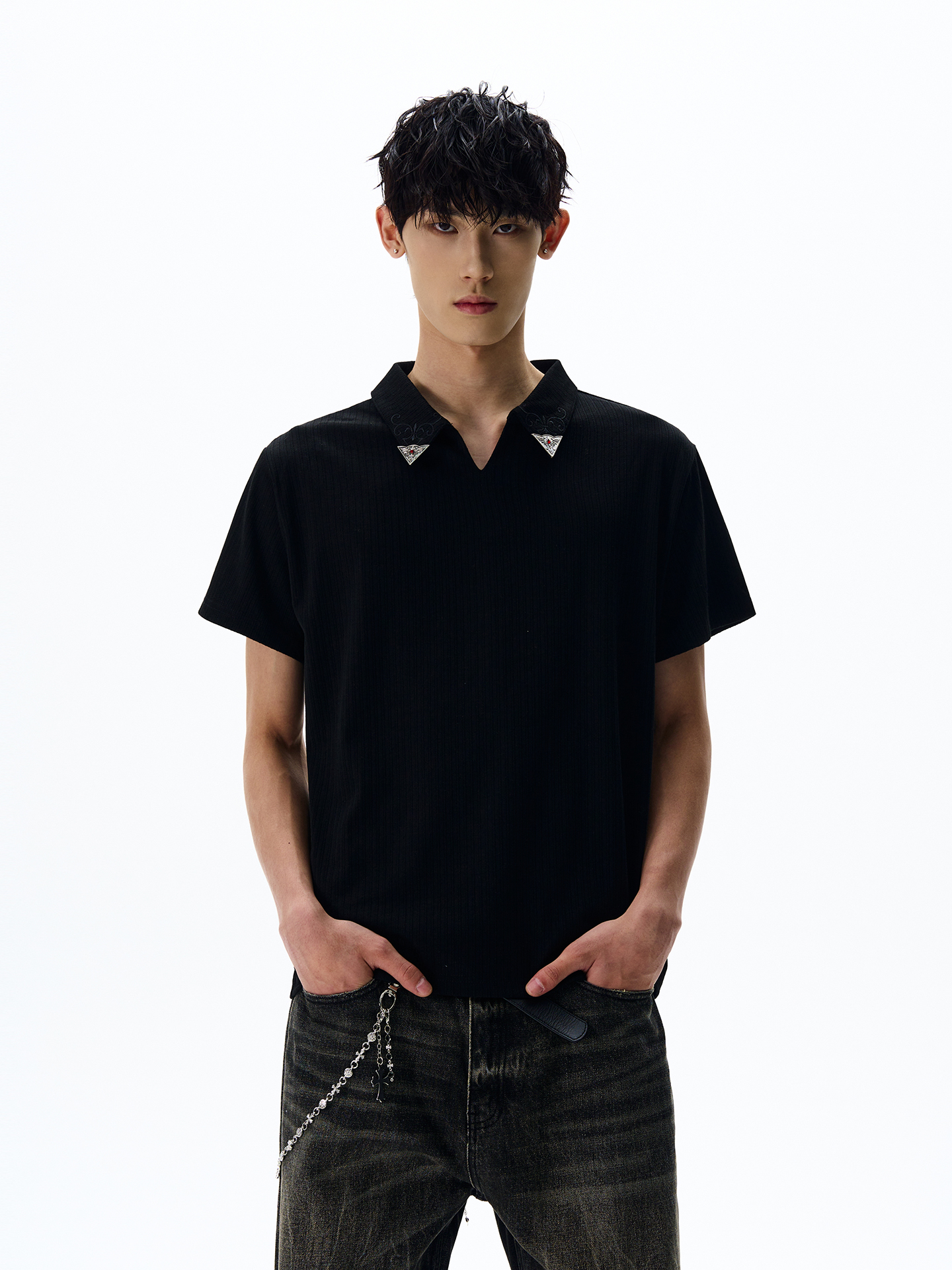 Unisex Knitted Polo Shirt - American Street Style, Short Sleeve, Loose Fit, Trendy Summer Top for Casual Wear Unisex Knitted Polo Shirt - American Street Style, Short Sleeve, Loose Fit, Trendy Summer Top for Casual Wear