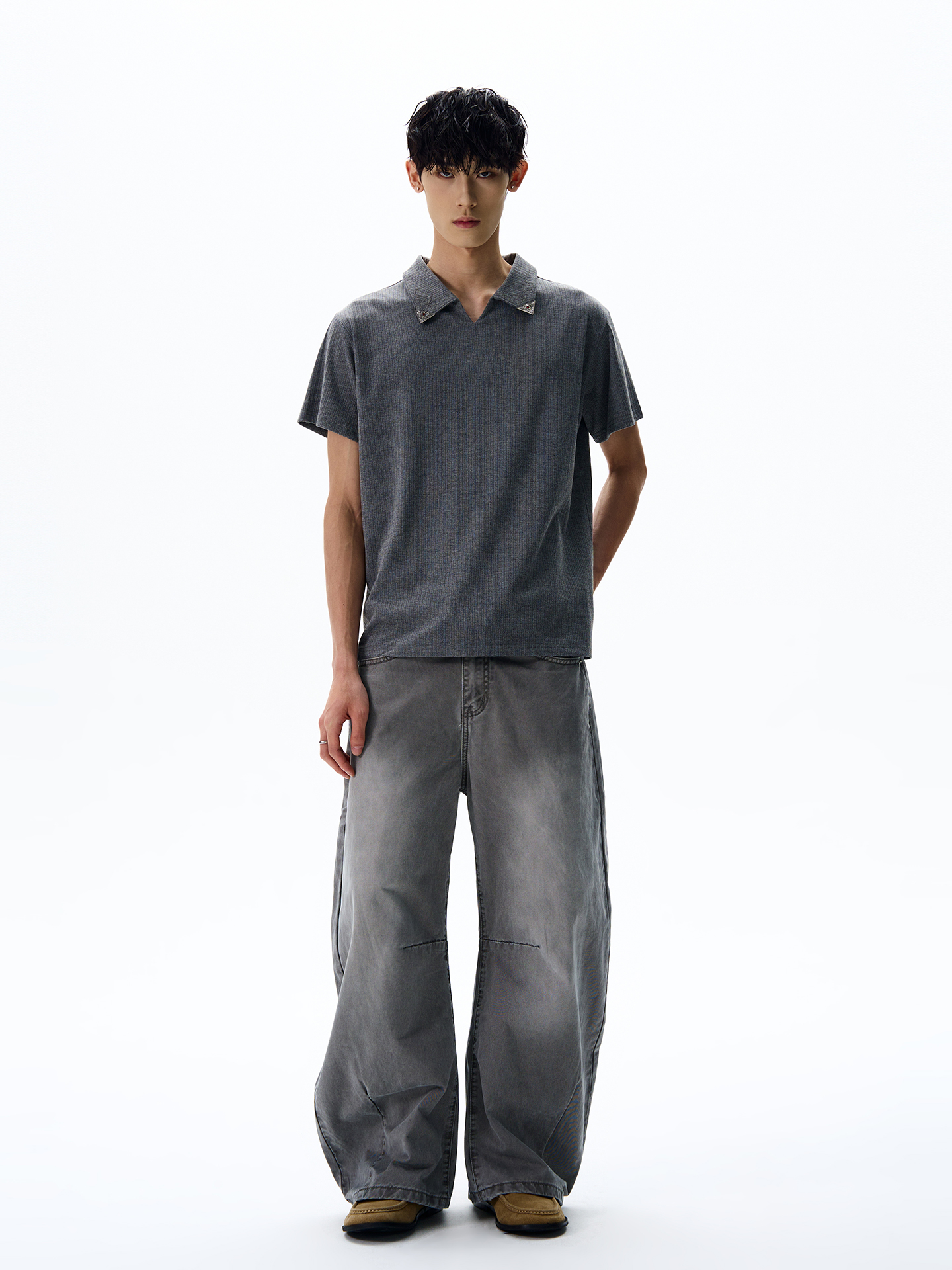 Unisex Knitted Polo Shirt - American Street Style, Short Sleeve, Loose Fit, Trendy Summer Top for Casual Wear Unisex Knitted Polo Shirt - American Street Style, Short Sleeve, Loose Fit, Trendy Summer Top for Casual Wear