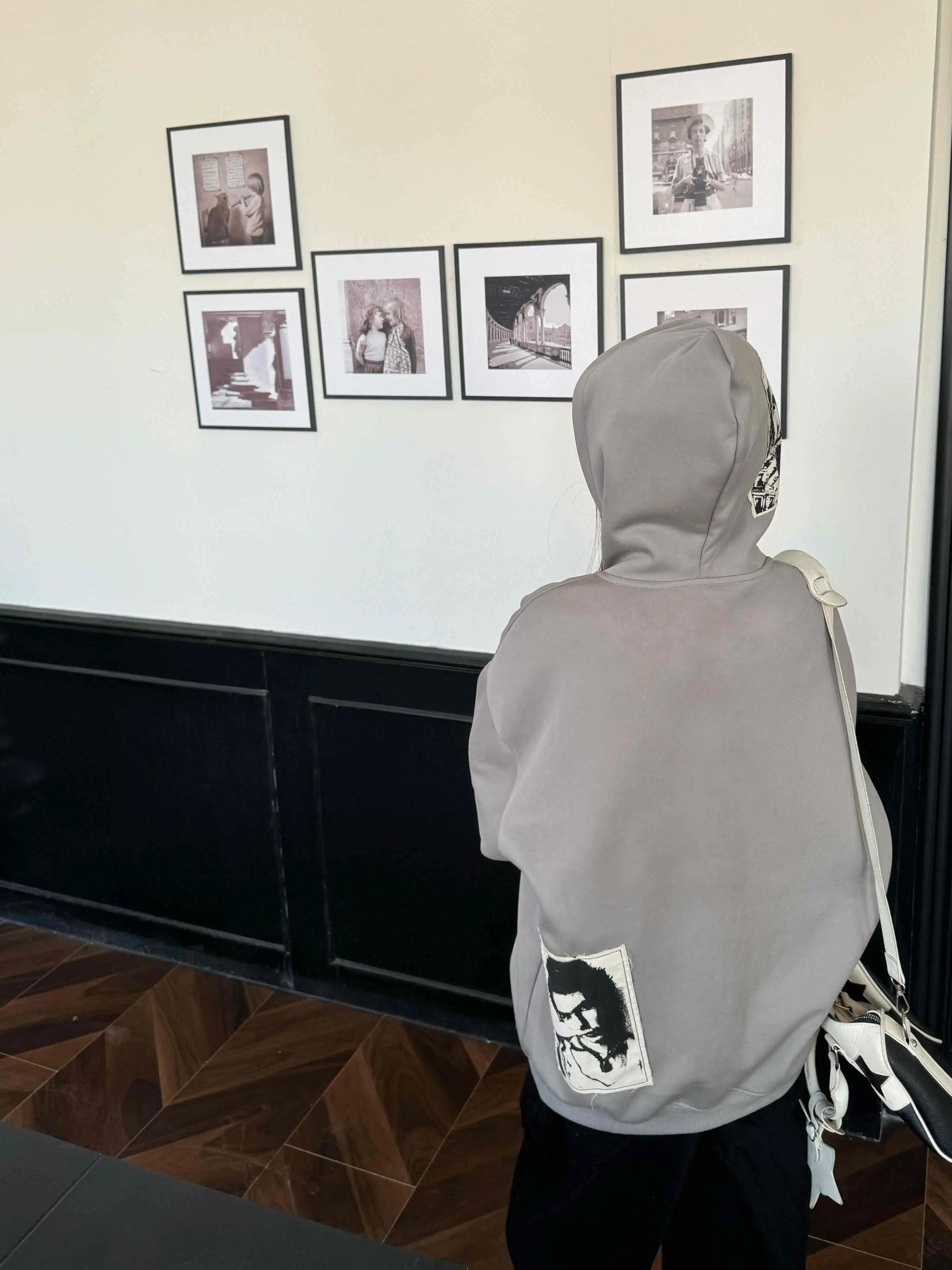 Unisex Loose Zip-Up Hoodie Cardigan with Amoeba Portrait Patch - American Street Style Niche Design Unisex Loose Zip-Up Hoodie Cardigan with Amoeba Portrait Patch - American Street Style Niche Design