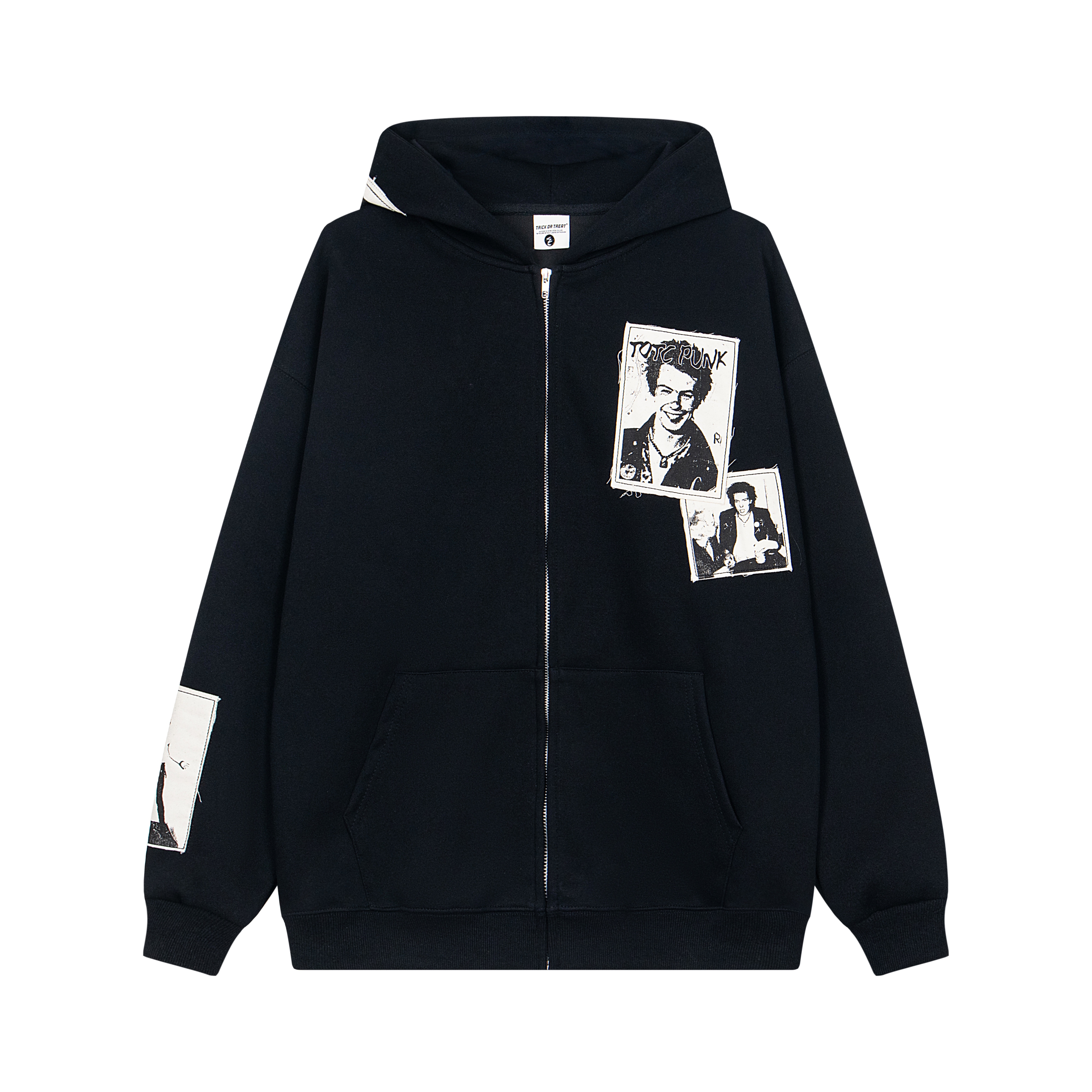 Unisex Loose Zip-Up Hoodie Cardigan with Amoeba Portrait Patch - American Street Style Niche Design Unisex Loose Zip-Up Hoodie Cardigan with Amoeba Portrait Patch - American Street Style Niche Design