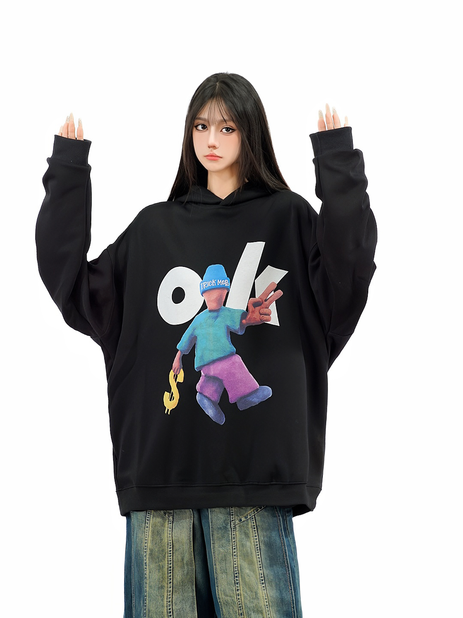 Unisex Retro Cartoon Hoodie with Fun Amoeba Print - Oversized Autumn Sweatshirt for Skateboard and Street Style Unisex Retro Cartoon Hoodie with Fun Amoeba Print - Oversized Autumn Sweatshirt for Skateboard and Street Style