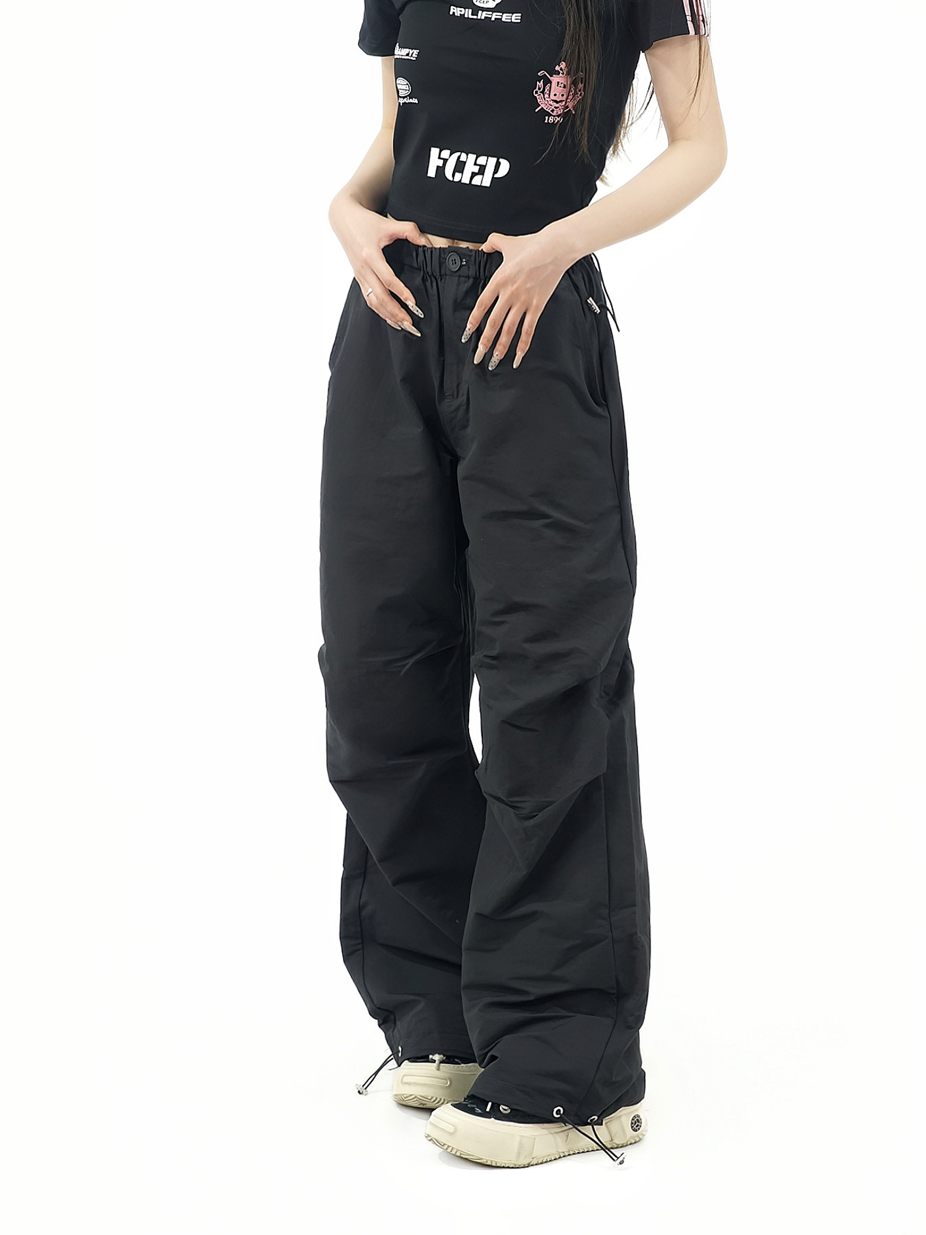 Unisex Retro Drawstring Cargo Pants - American Style, Straight Leg Wide-Leg, Pleated Loose Casual Workwear Unisex Retro Drawstring Cargo Pants - American Style, Straight Leg Wide-Leg, Pleated Loose Casual Workwear