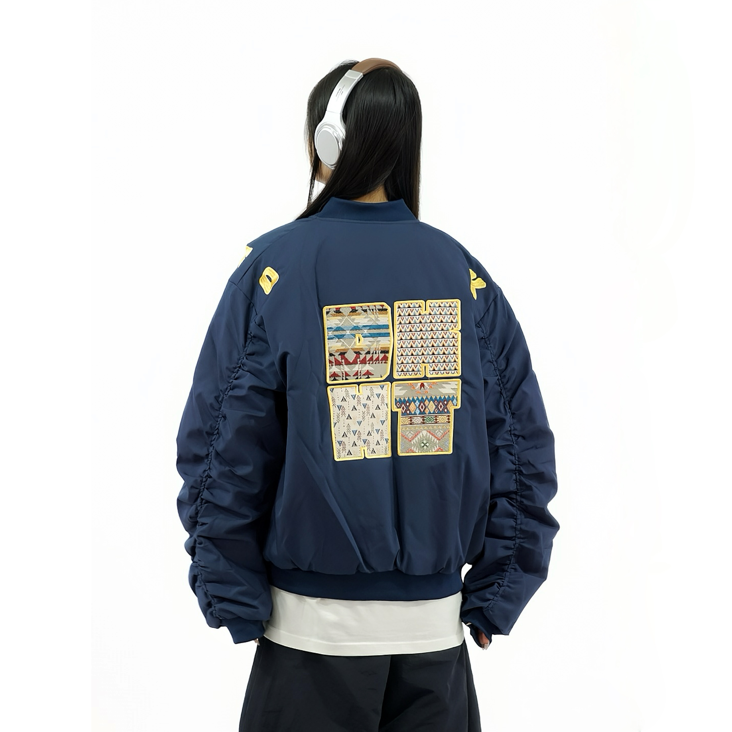 Unisex Retro Ethnic Patch Embroidery Flight Jacket - Thickened Cotton Winter Coat