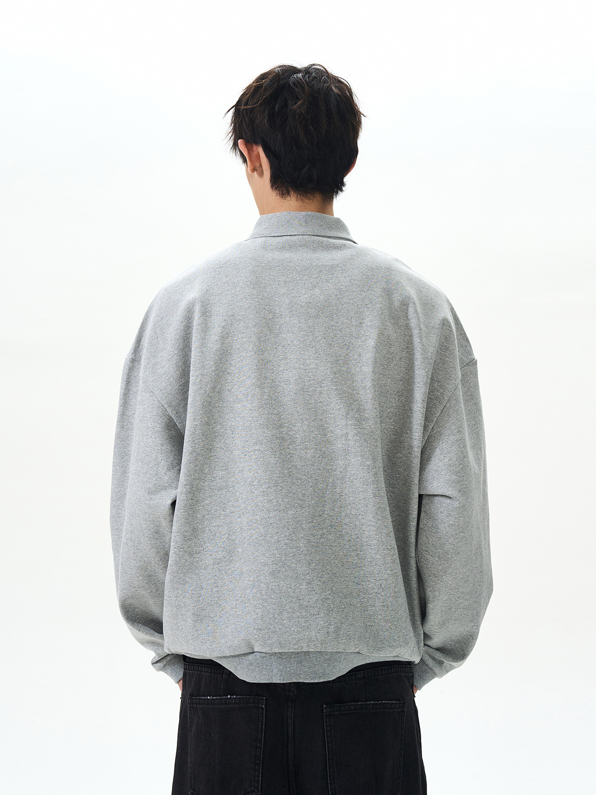 Unisex Retro Polo Collar Long Sleeve Sweatshirt - American Street Style Clean Fit, Versatile Loose Top Unisex Retro Polo Collar Long Sleeve Sweatshirt - American Street Style Clean Fit, Versatile Loose Top