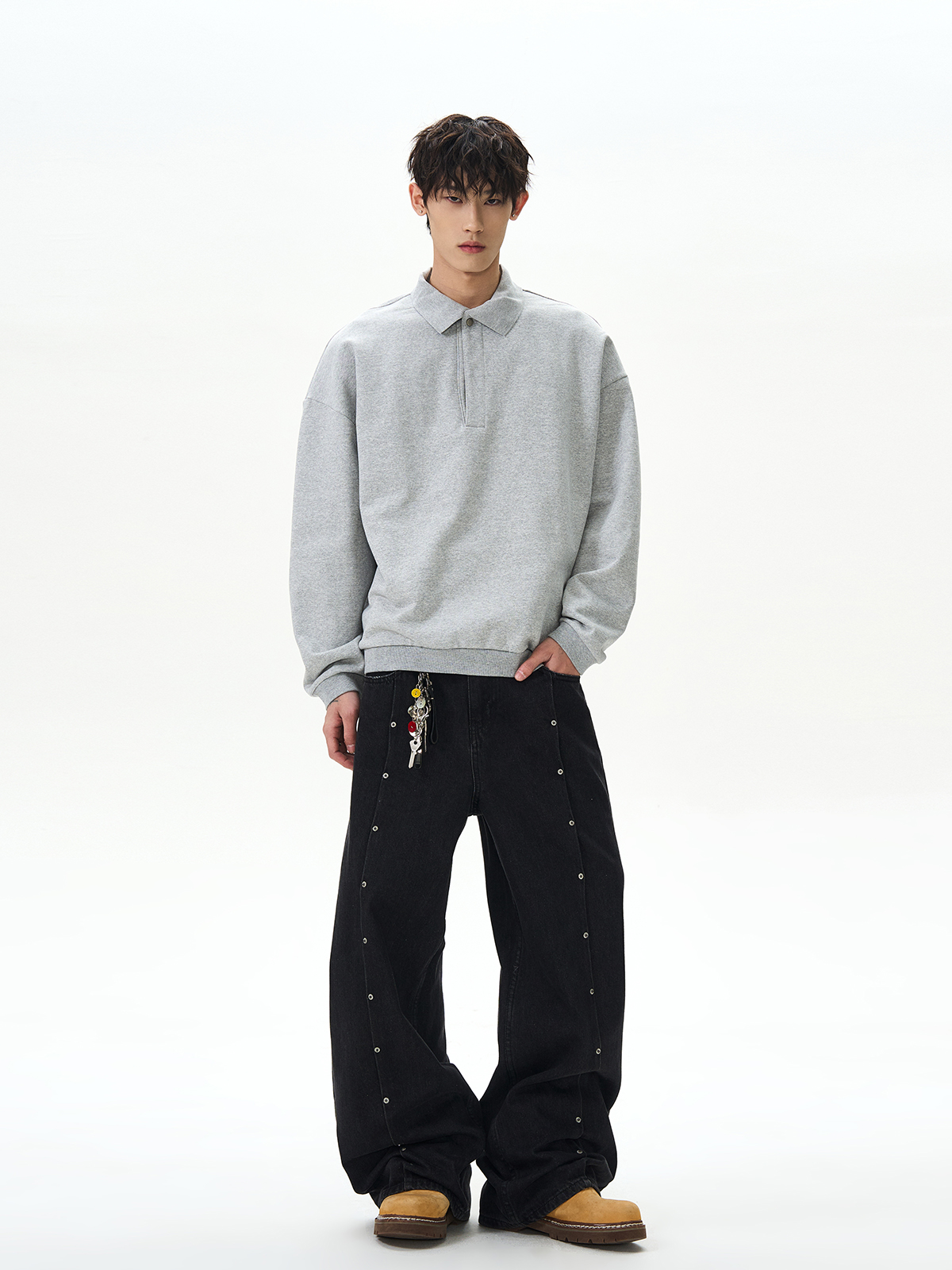 Unisex Retro Polo Collar Long Sleeve Sweatshirt - American Street Style Clean Fit, Versatile Loose Top Unisex Retro Polo Collar Long Sleeve Sweatshirt - American Street Style Clean Fit, Versatile Loose Top