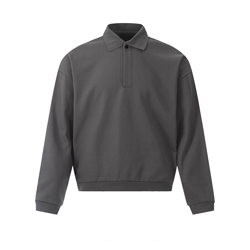 Unisex Retro Polo Collar Long Sleeve Sweatshirt - American Street Style Clean Fit, Versatile Loose Top Unisex Retro Polo Collar Long Sleeve Sweatshirt - American Street Style Clean Fit, Versatile Loose Top