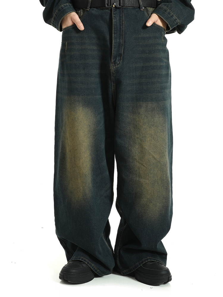 Unisex Retro Straight-Leg Jeans - Washed Distressed Hip-Hop Style, Loose Fit, Versatile Long Pants for Streetwear Enthusiasts