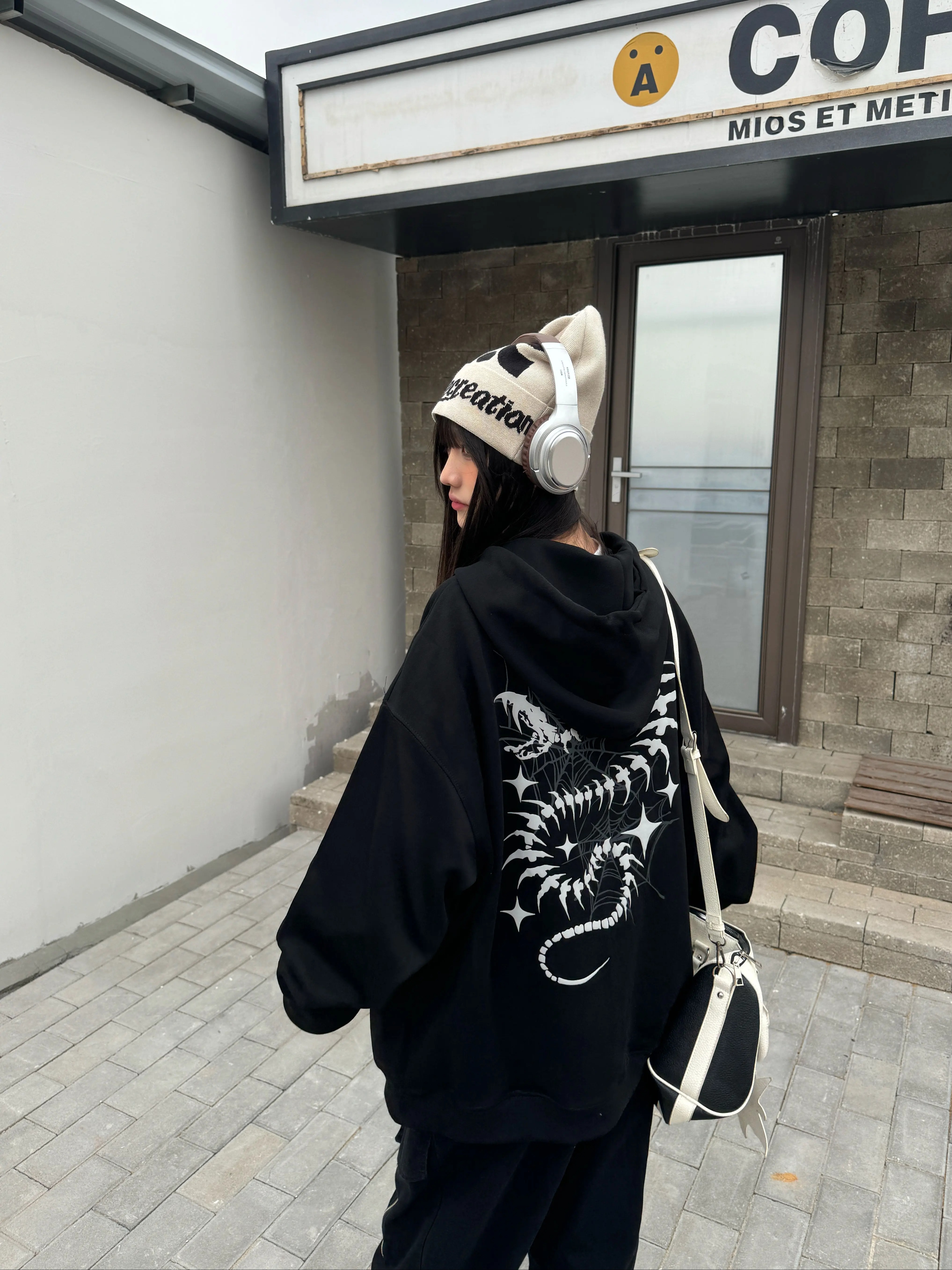 Unisex Snake Year Skeleton Print Hoodie Jacket - Limited Edition Spring Zipper Cardigan in Trendy Amoeba Style Unisex Snake Year Skeleton Print Hoodie Jacket - Limited Edition Spring Zipper Cardigan in Trendy Amoeba Style