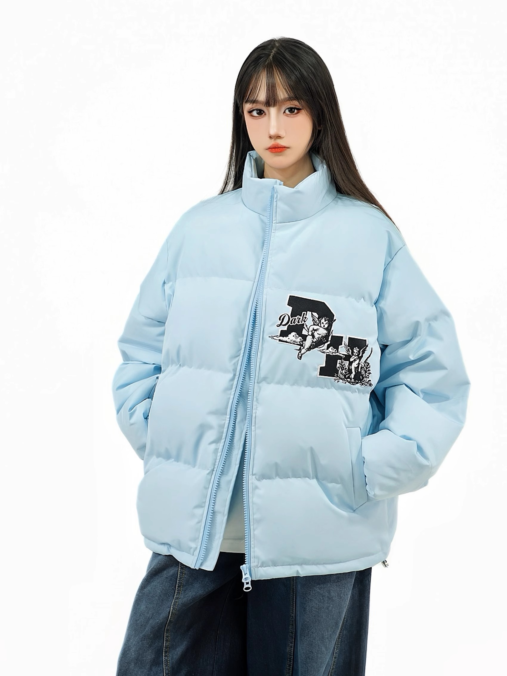 Unisex Thick Cotton Bread Jacket with National Trend Letter Embroidery - Loose Fit Winter Coat for Couples Unisex Thick Cotton Bread Jacket with National Trend Letter Embroidery - Loose Fit Winter Coat for Couples