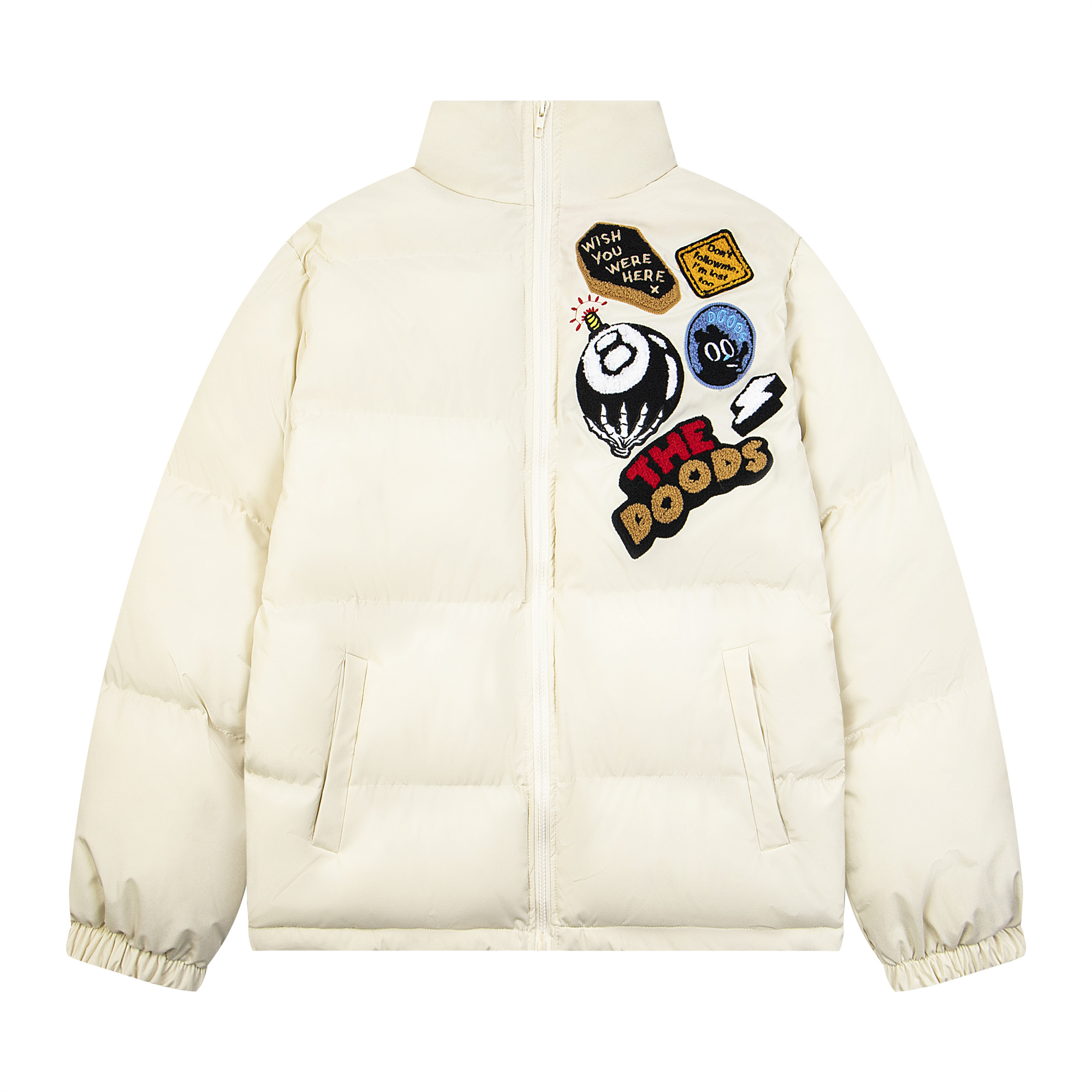 Unisex Thick Cotton Puffer Jacket with Medal Letter Embroidery - Loose Fit Winter Coat in American Style