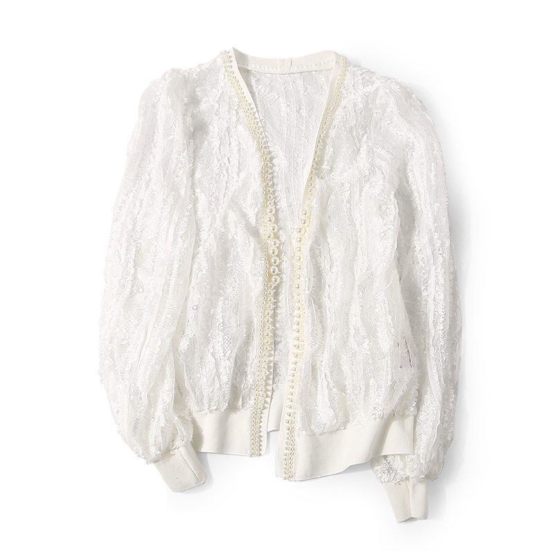 V-Neck Beaded Sheer Lace Cardigan for Women - Lightweight Casual Summer Layering Jacket, Perfect for Air Conditioning & Stylish Outfits V-Neck Beaded Sheer Lace Cardigan for Women - Lightweight Casual Summer Layering Jacket, Perfect for Air Conditioning & Stylish Outfits