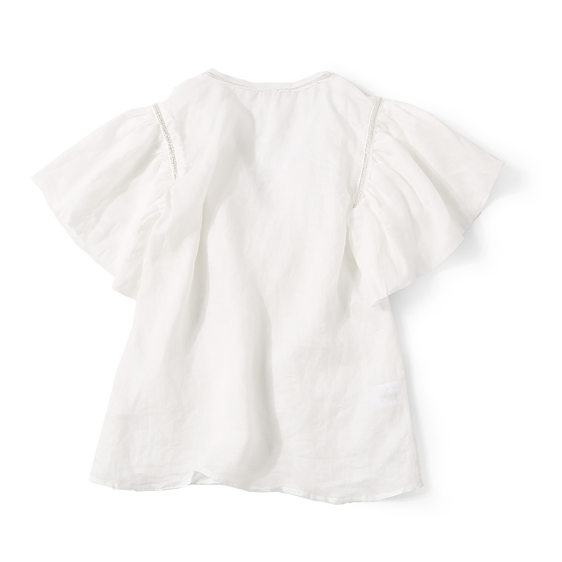 V-Neck Flared Sleeve Pleated Top for Women - Casual Solid Color Blouse with Bright Diamond Accent - Summer Fashion 2025 V-Neck Flared Sleeve Pleated Top for Women - Casual Solid Color Blouse with Bright Diamond Accent - Summer Fashion 2025