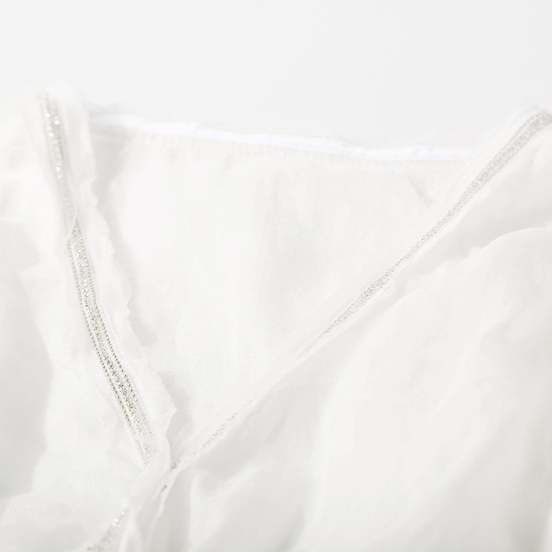 V-Neck Flared Sleeve Pleated Top for Women - Casual Solid Color Blouse with Bright Diamond Accent - Summer Fashion 2025