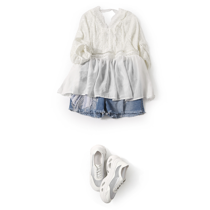 V-Neck Sequin Hollow Lace Casual Top for Women - Summer Fashion, Versatile Loose Fit, European Style, Perfect for 90s Y2K Looks V-Neck Sequin Hollow Lace Casual Top for Women - Summer Fashion, Versatile Loose Fit, European Style, Perfect for 90s Y2K Looks