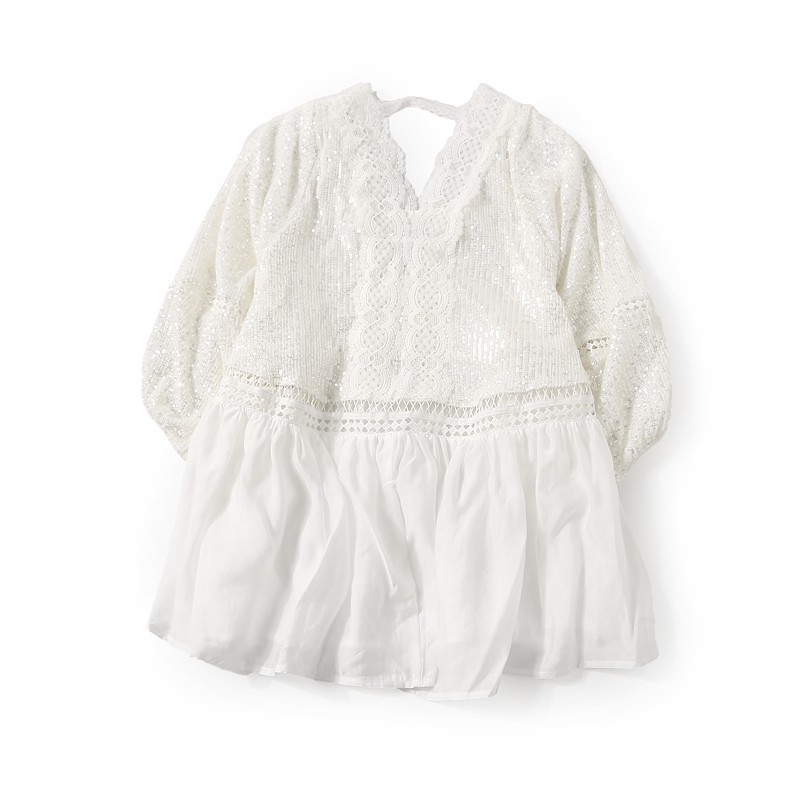 V-Neck Sequin Hollow Lace Casual Top for Women - Summer Fashion, Versatile Loose Fit, European Style, Perfect for 90s Y2K Looks V-Neck Sequin Hollow Lace Casual Top for Women - Summer Fashion, Versatile Loose Fit, European Style, Perfect for 90s Y2K Looks