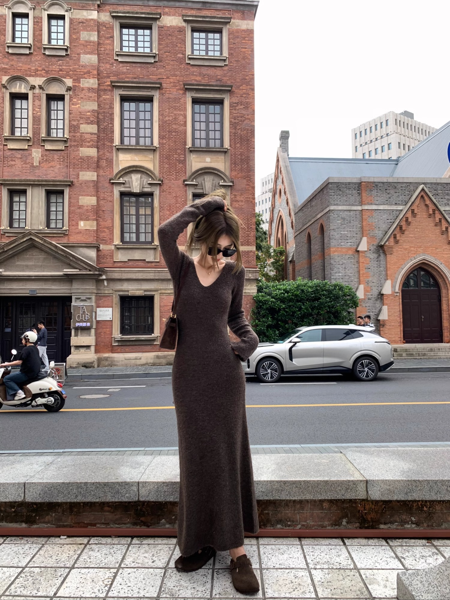 V-neck Slim A-line Knitted Dress - Winter Sweater Dress Inspired by 90s & Y2K Styles, Perfect for Cozy Seasonal Layering