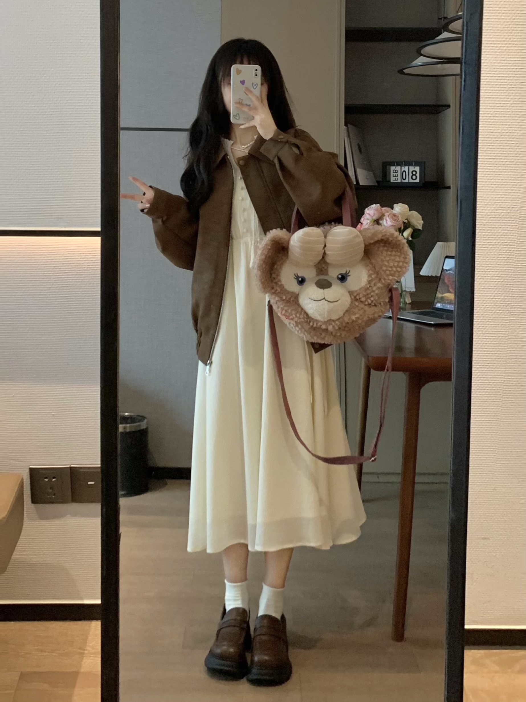 V-Neck White Waist-Design Slimming Elegant Vintage Long Sleeve Dress for Early Spring Vacation - 90s Inspired Fashion V-Neck White Waist-Design Slimming Elegant Vintage Long Sleeve Dress for Early Spring Vacation - 90s Inspired Fashion