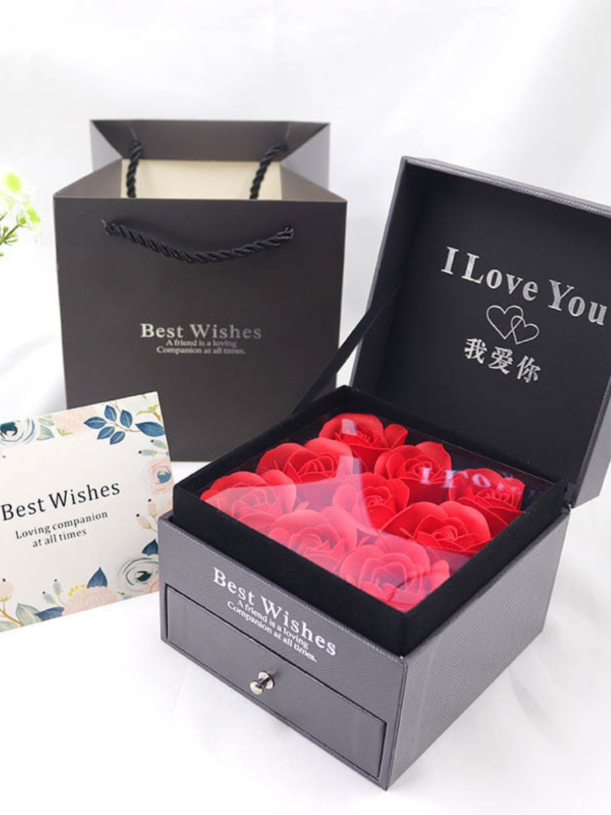Valentine's Day Jewelry Gift Box with 9 Rose Bracelet, Ring, Necklace, and Earrings - Romantic Gift Set for Her