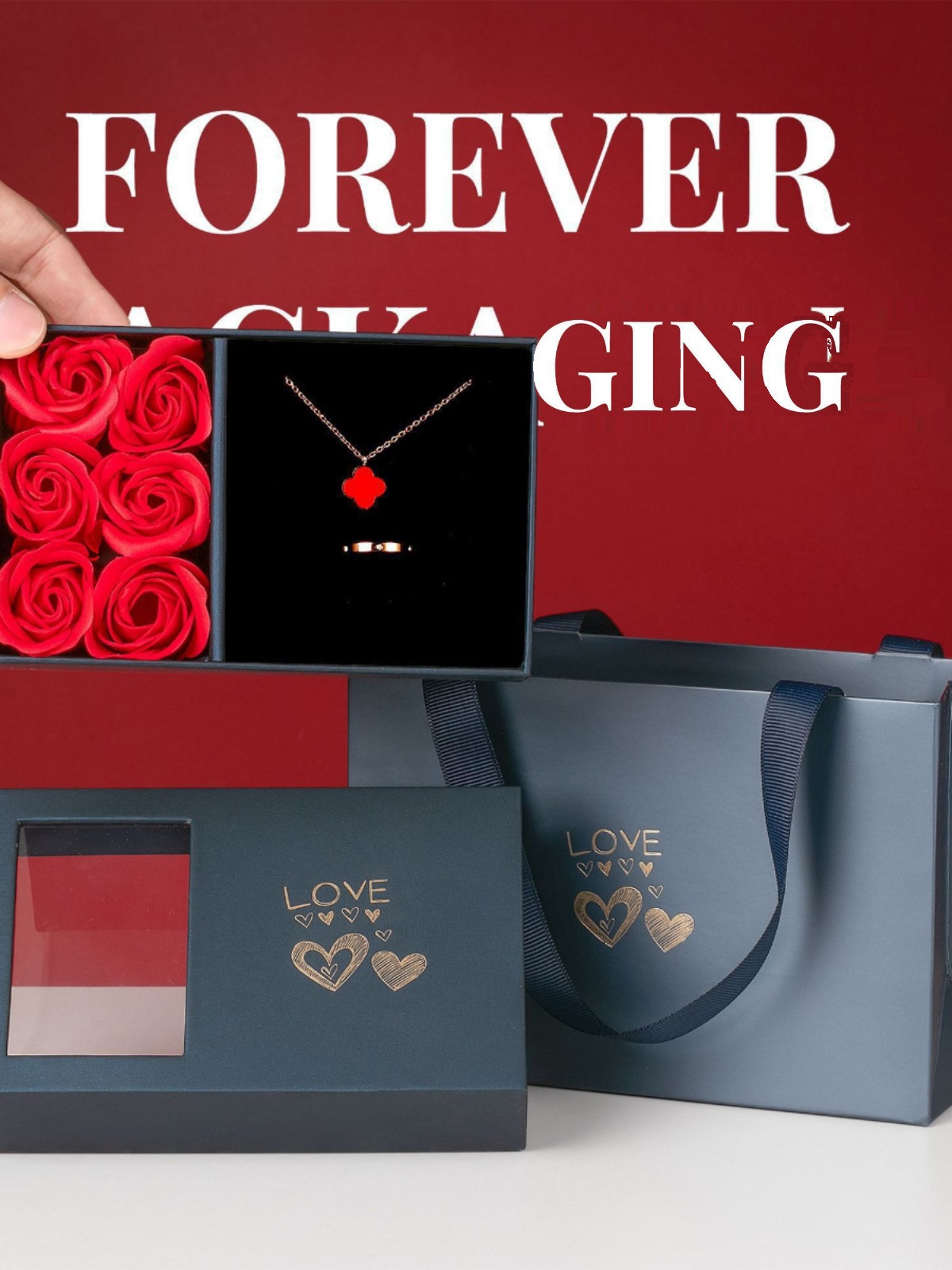 Valentine's Day Jewelry Gift Box with 9 Rose Bracelet, Ring, Necklace, and Earrings - Romantic Gift Set for Her Valentine's Day Jewelry Gift Box with 9 Rose Bracelet, Ring, Necklace, and Earrings - Romantic Gift Set for Her