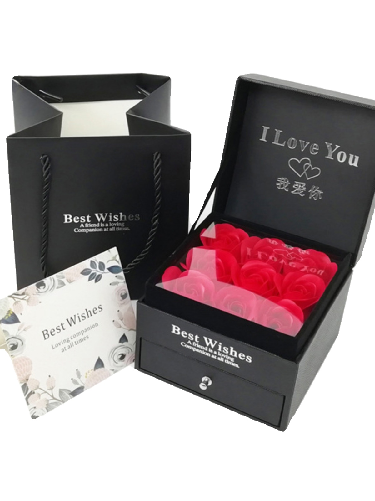 Valentine's Day Jewelry Gift Box with 9 Rose Bracelet, Ring, Necklace, and Earrings - Romantic Gift Set for Her Valentine's Day Jewelry Gift Box with 9 Rose Bracelet, Ring, Necklace, and Earrings - Romantic Gift Set for Her