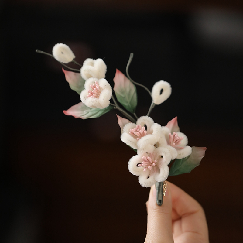 Velvet Floral Hairpin for Women, Ancient Style Hanfu Hair Accessories, Autumn Winter Bun Clip, Qipao Side Clip, Fairy Aesthetic