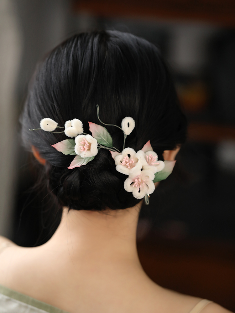 Velvet Floral Hairpin for Women, Ancient Style Hanfu Hair Accessories, Autumn Winter Bun Clip, Qipao Side Clip, Fairy Aesthetic Velvet Floral Hairpin for Women, Ancient Style Hanfu Hair Accessories, Autumn Winter Bun Clip, Qipao Side Clip, Fairy Aesthetic
