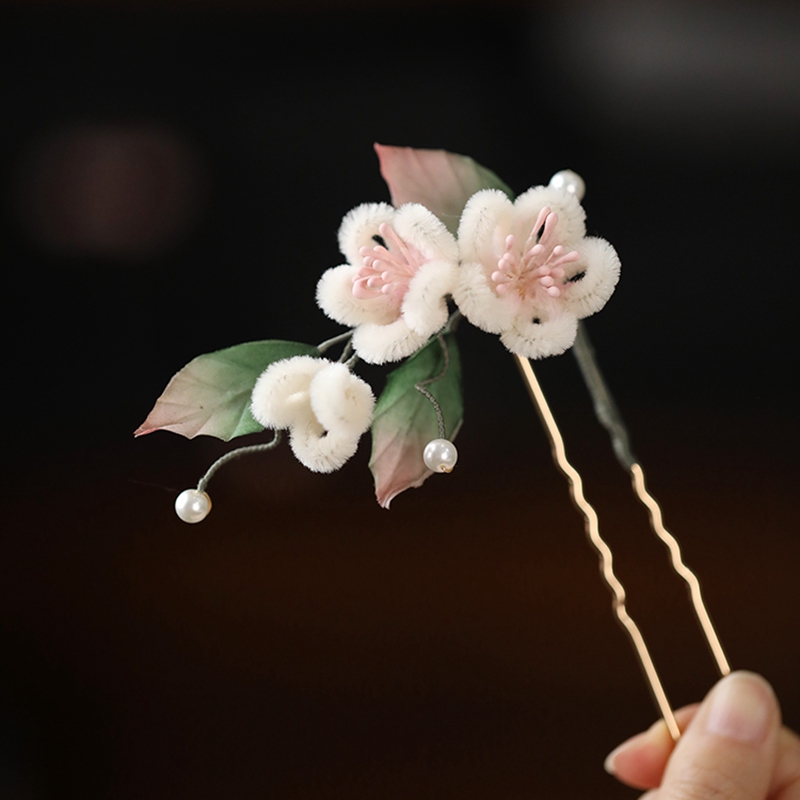 Velvet Floral Hairpin for Women, Ancient Style Hanfu Hair Accessories, Autumn Winter Bun Clip, Qipao Side Clip, Fairy Aesthetic Velvet Floral Hairpin for Women, Ancient Style Hanfu Hair Accessories, Autumn Winter Bun Clip, Qipao Side Clip, Fairy Aesthetic